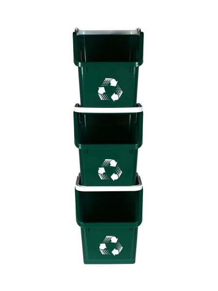 6 Gallon Stackable Recycling Bins for Homes, Garages, Offices Made of 100% Recycled Plastic - (Green, 12 Pack)