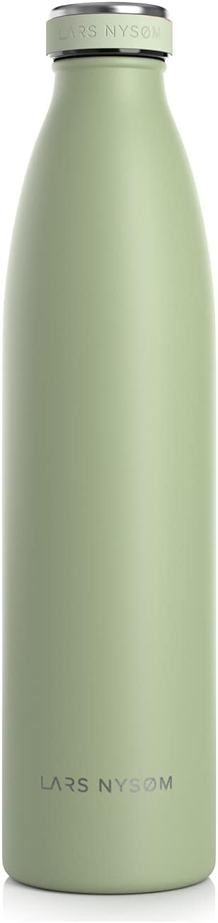 LARS NYSØM Stainless Steel Insulated Water Bottle 12oz 17oz 25oz 34oz 51oz | Insulated Thermo Flask for Hot and Cold Beverages | Leakproof Drinking Bottle (Sage Green, 33.9oz)