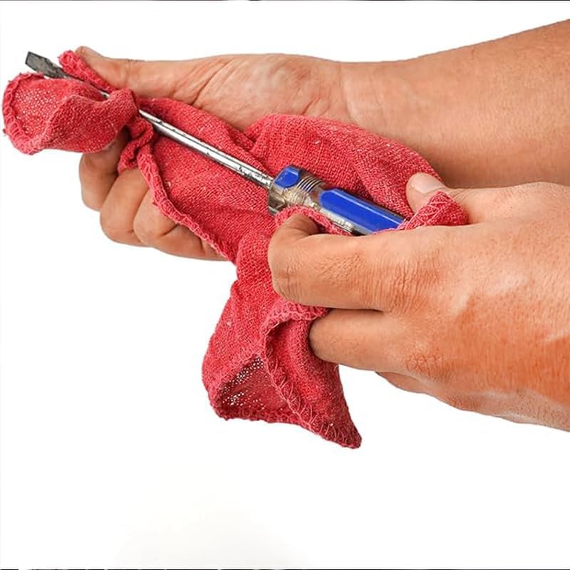 Shop Towels (Red, 100-Pack) - Bulk Cleaning Towel in a Bag, Mechanic Cotton Wipes for Car Maintenance, Auto Mechanics & Garage, Wipe Grease & Oil, Machine Wash & Reusable