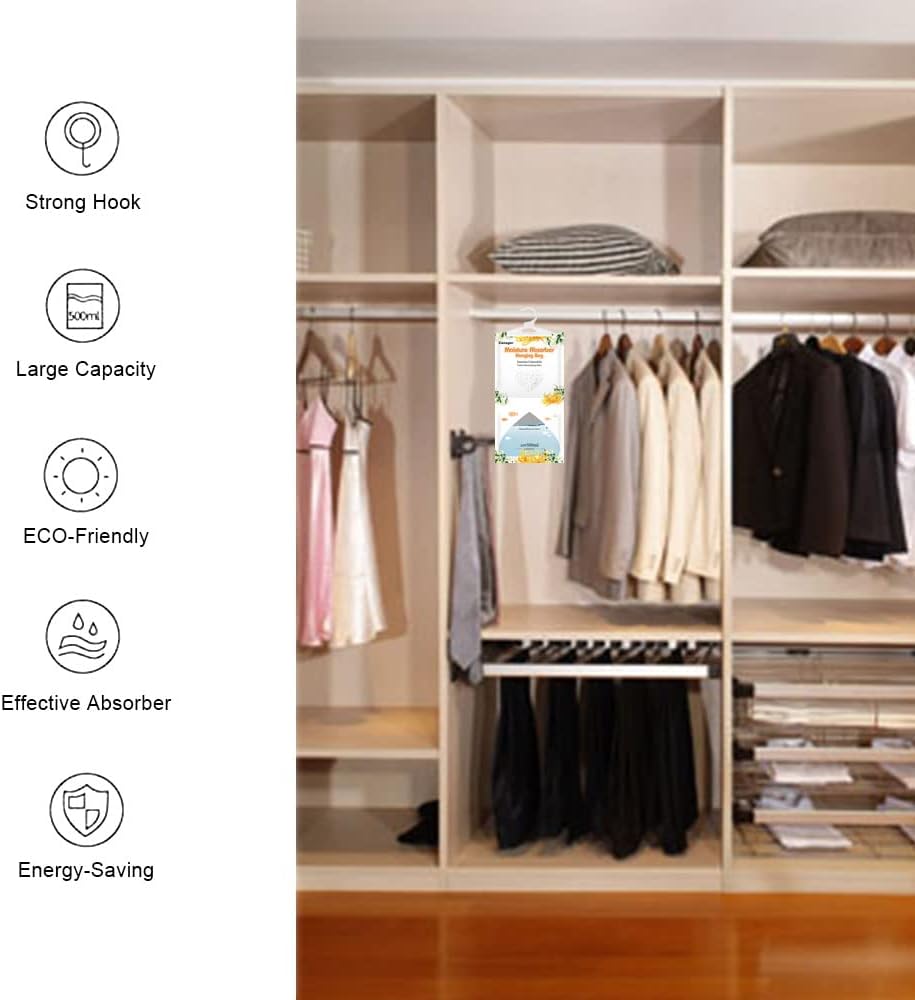 CANAGER Hanging Moisture Absorber, Jasmine Calendula Moistureproof Hanging Bag,Dehumidifier Bag (8 packs) Hanging Closet Dehumidifier Bags, Moisture Absorb 12.5 oz