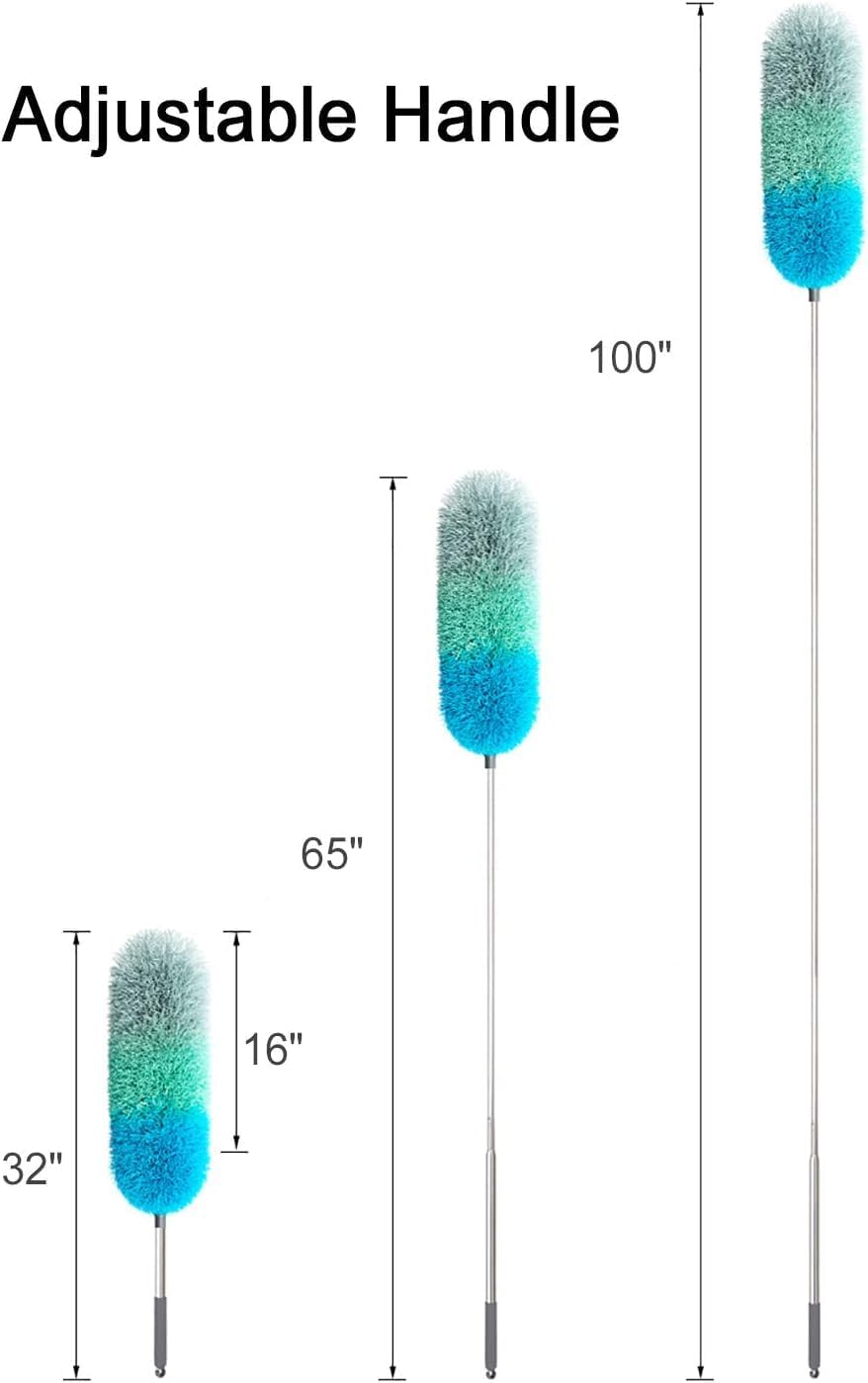 BOOMJOY Microfiber Feather Duster with 100 inches Extension Pole, Dusters for Cleaning High Ceiling, Fan, Blinds, Furniture