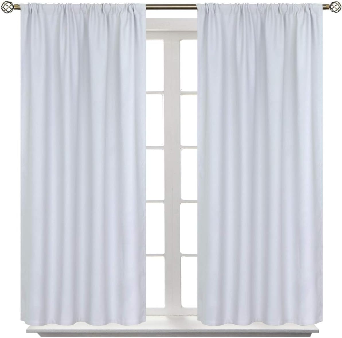 BGment Room Darkening Curtains 40 Inches Length - Rod Pocket Short Window Drapes Thermal Insulated for Bedroom Kitchen Cafe, Greyish White, 42 x 40 Inch, 2 Panels