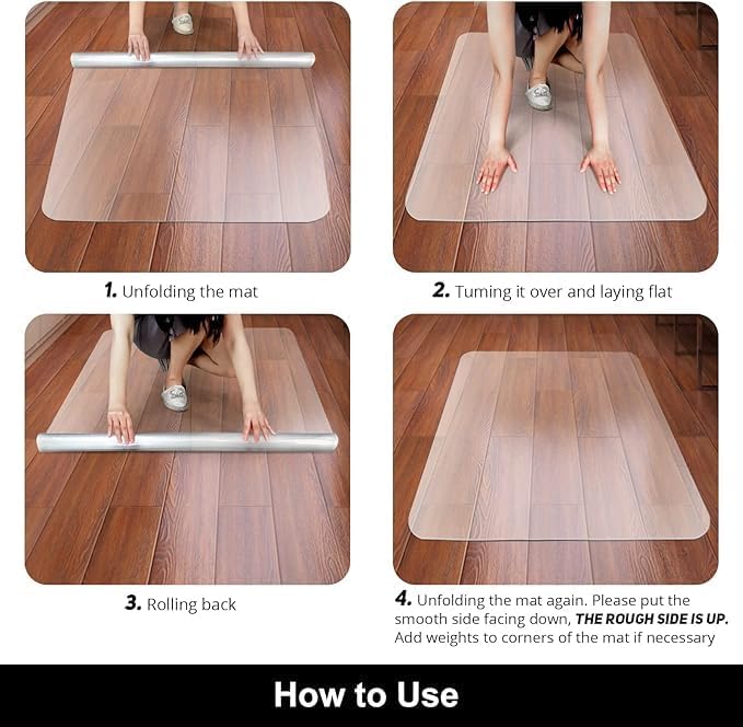 Kuyal Office Chair Mat for Hardwood Floor, 46'' x72'' Rectangle Transparent Desk Thick Durable Chair Mat for Rolling Chairs, Easy Glide, Floor-Protector