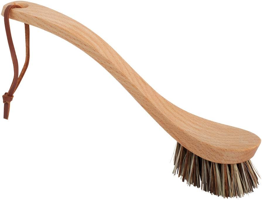 Redecker Curved Dish Brush, Natural Union Plant Fiber Bristles, Ergonomic Design with Oiled Beechwood Handle, 9-1/4 Inches, Single Unit, Made in Germany
