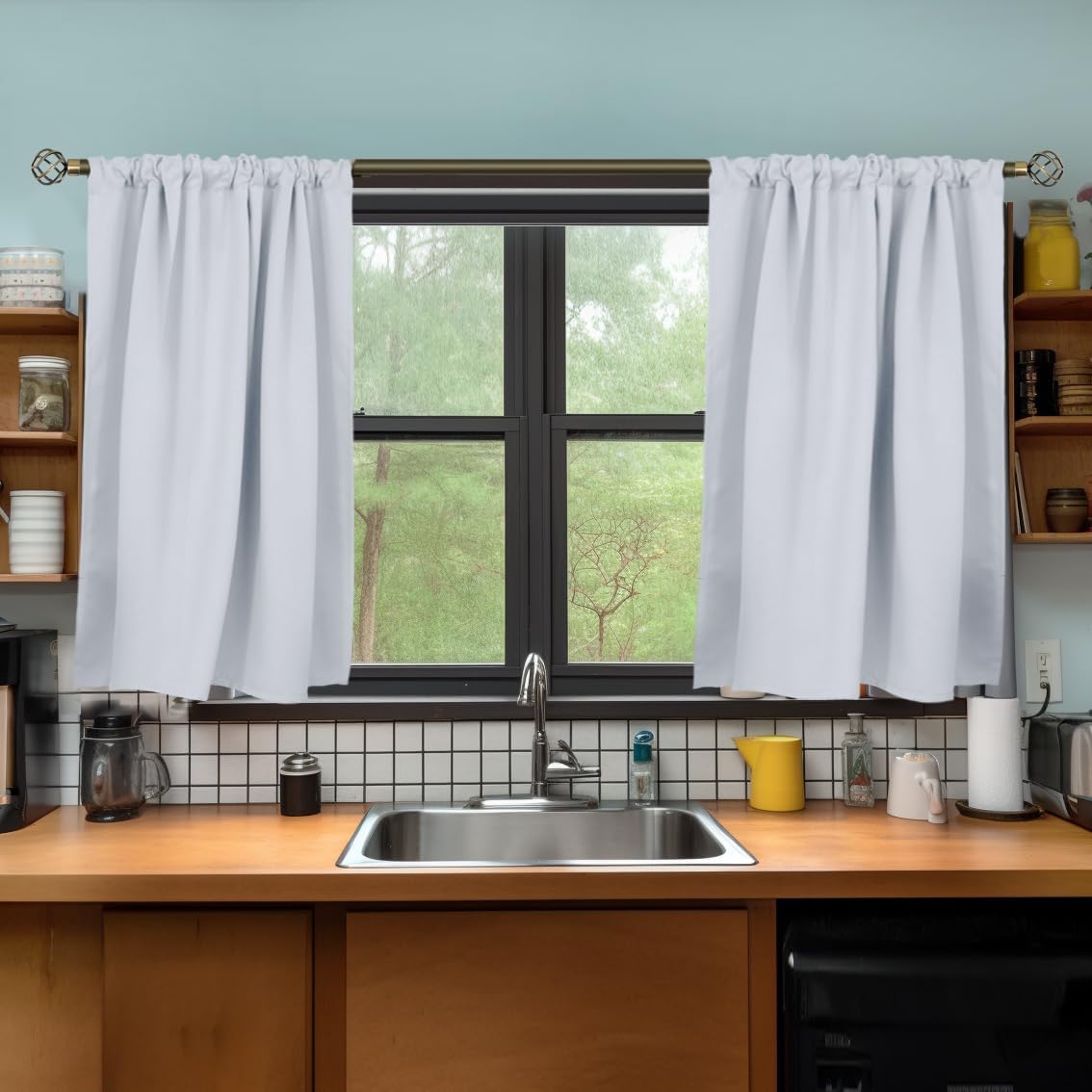 BGment Short Room Darkening Curtains 36 Inches Length for Bathroom - Rod Pocket Thermal Insulated 42 Inch Width Window Drapes for Kitchen Cafe Bedroom, Greyish White, 2 Panels, 42 x 36 Inch