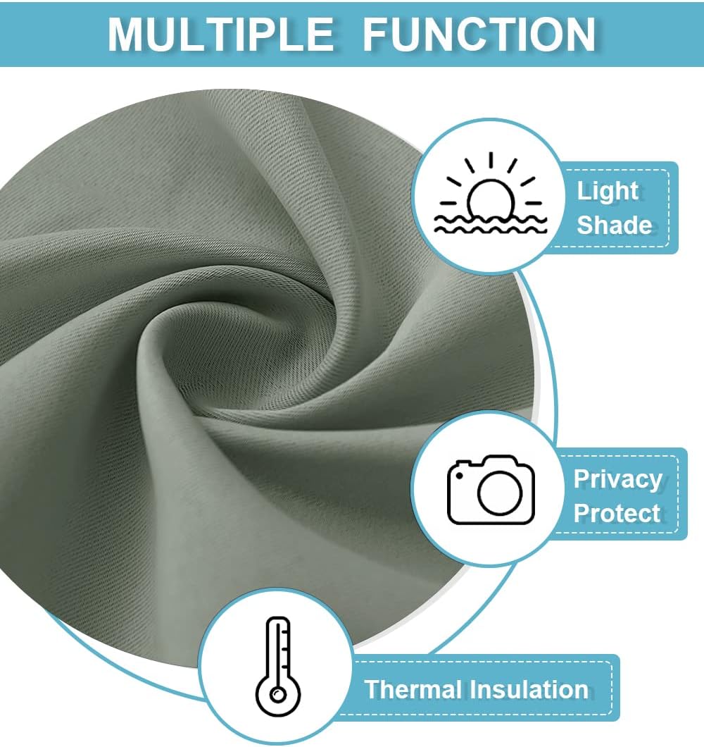 RYB HOME Grayish Green Short Curtains Blackout, 30 inch Durable Cafe Curtains Room Darkening Window Drapes Privacy Protection for Basement Closet Kithen, W29 x L30 inch, 2 Panels