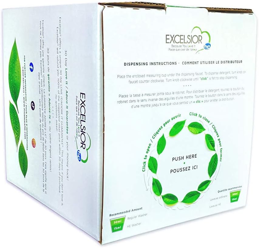 Excelsior (Because You Love It) HE Concentrated Liquid Laundry Detergent with Stain Remover, Removes 333 Loads for Cleaning Clothes, Phosphate-Free, Solvent-Free, Fresh Scent, 5L (1 Pack - New Look)…