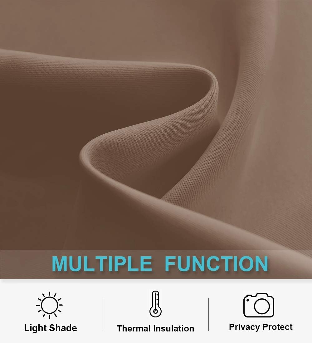 RYB HOME Small Window Curtains - Half Window Decor Blackout Shades for Living Room, Short Curtains for Cafe Shop Bathroom, 42 inches Wide x 36 inch Long, Mocha, 2 Panels