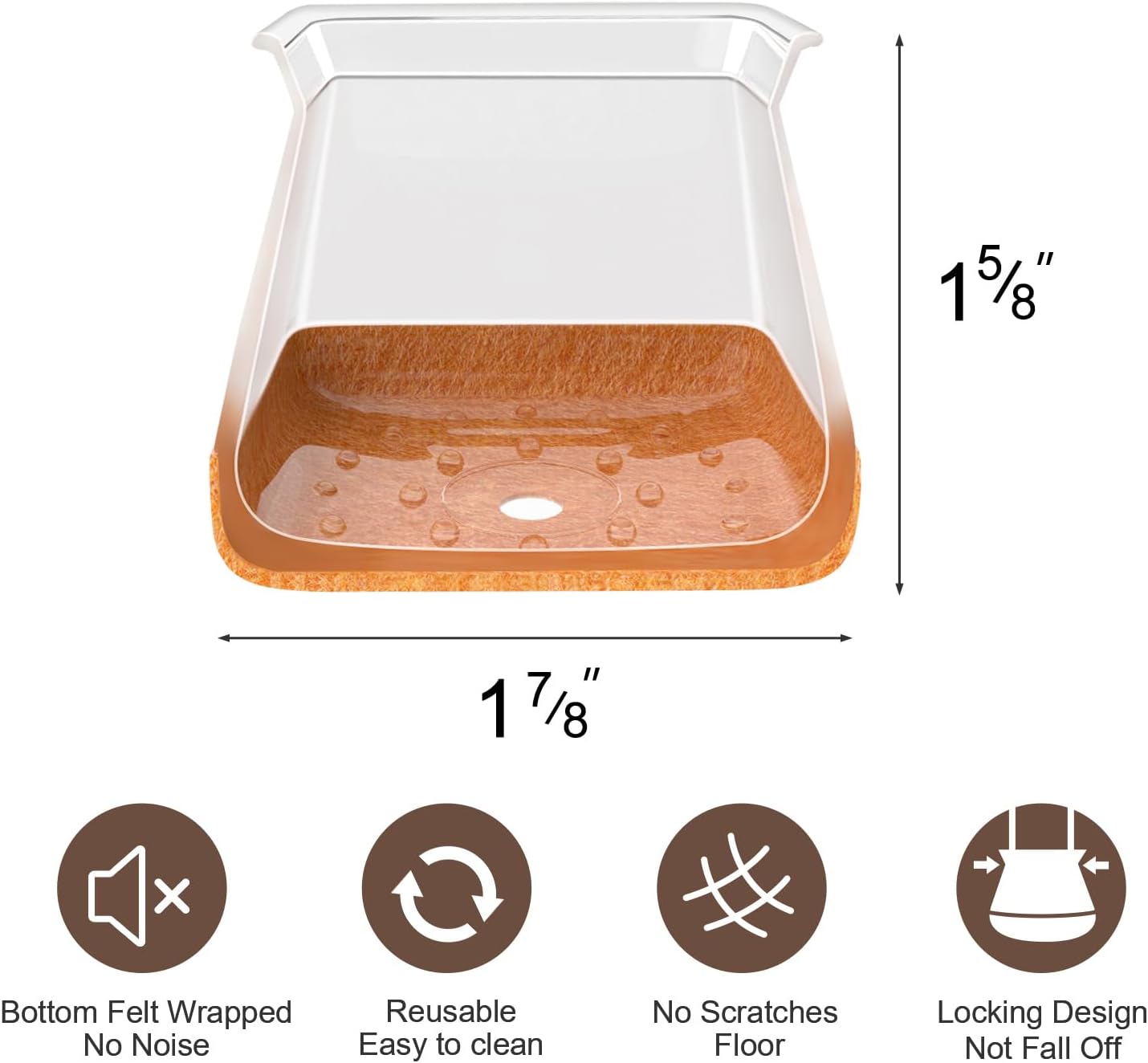 40 Pcs Chair Leg Floor Protectors for Hardwood Floors, Clear Rubber Furniture Sliders with Felt, Silicone Furniture Leg Caps Covers (Fit Square Diameter:1.06" to 1.44")