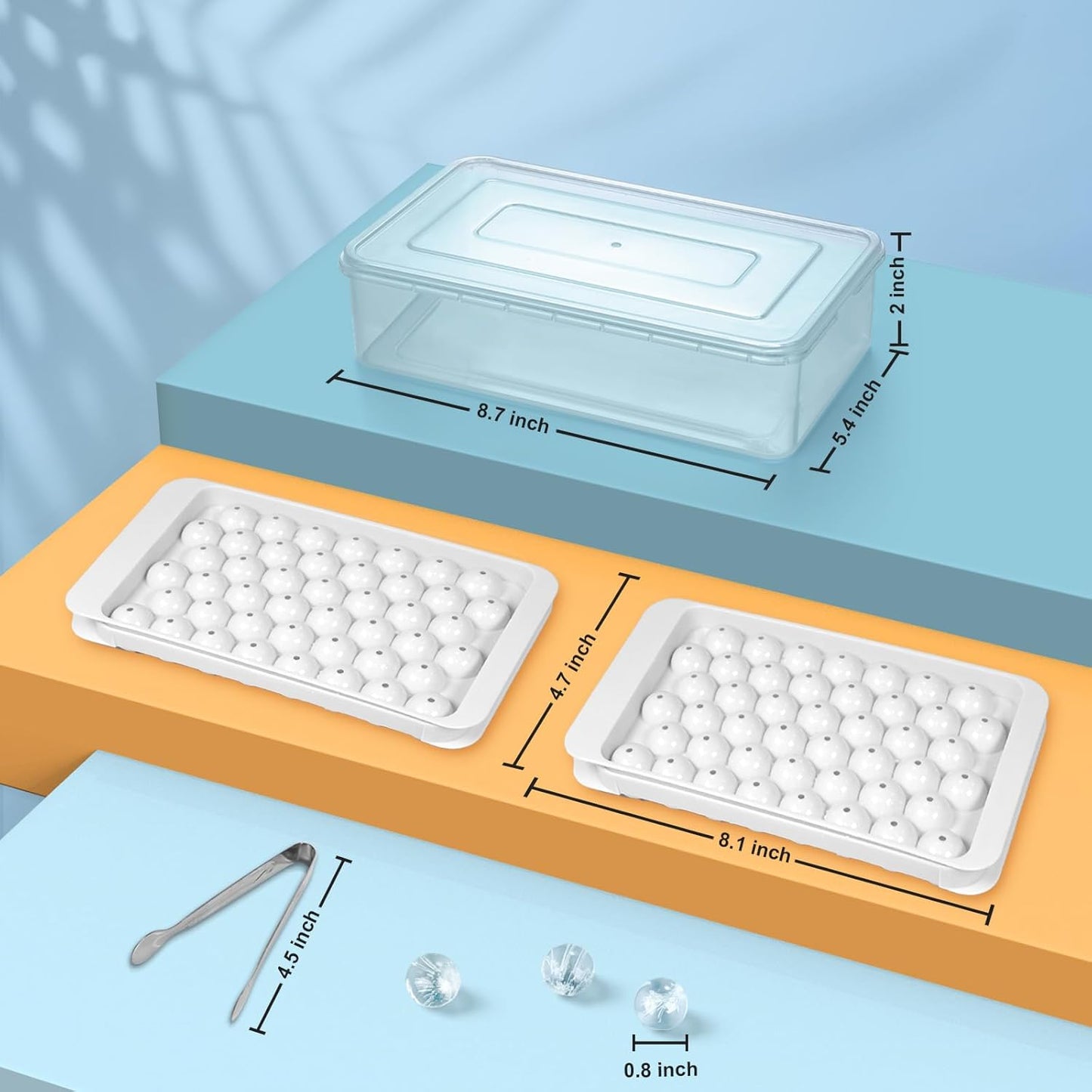 WIBIMEN Ice Cube Tray with Lid and Bin - Round Ice Trays for Freezer with Lid - Ice Cube Trays for Freezer with Ice Container (0.8"-2PACK White)
