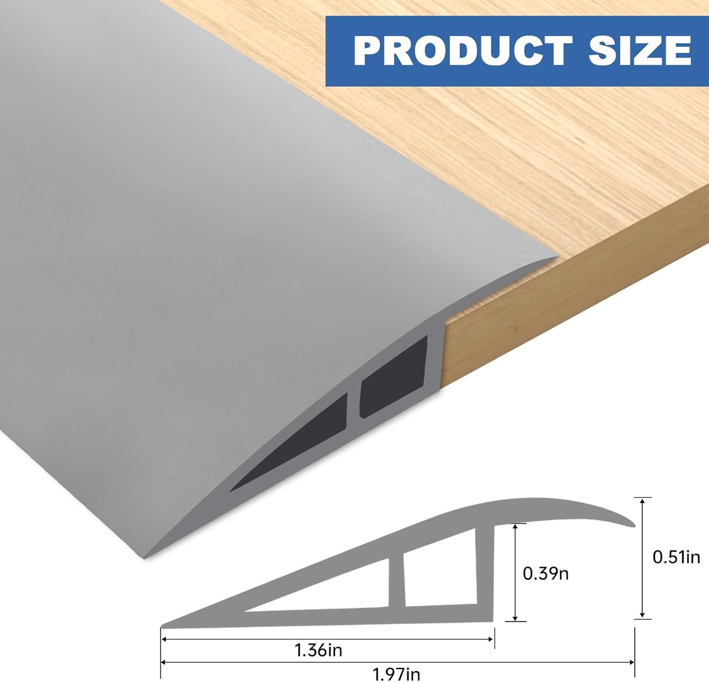 Vinyl Door Threshold Flooring Transition Strip Self Adhesive Carpet Edging Strip for Laminate Doorway Edge Threshold from 1/5" to 2/5" (Gray, 3.3 Ft)