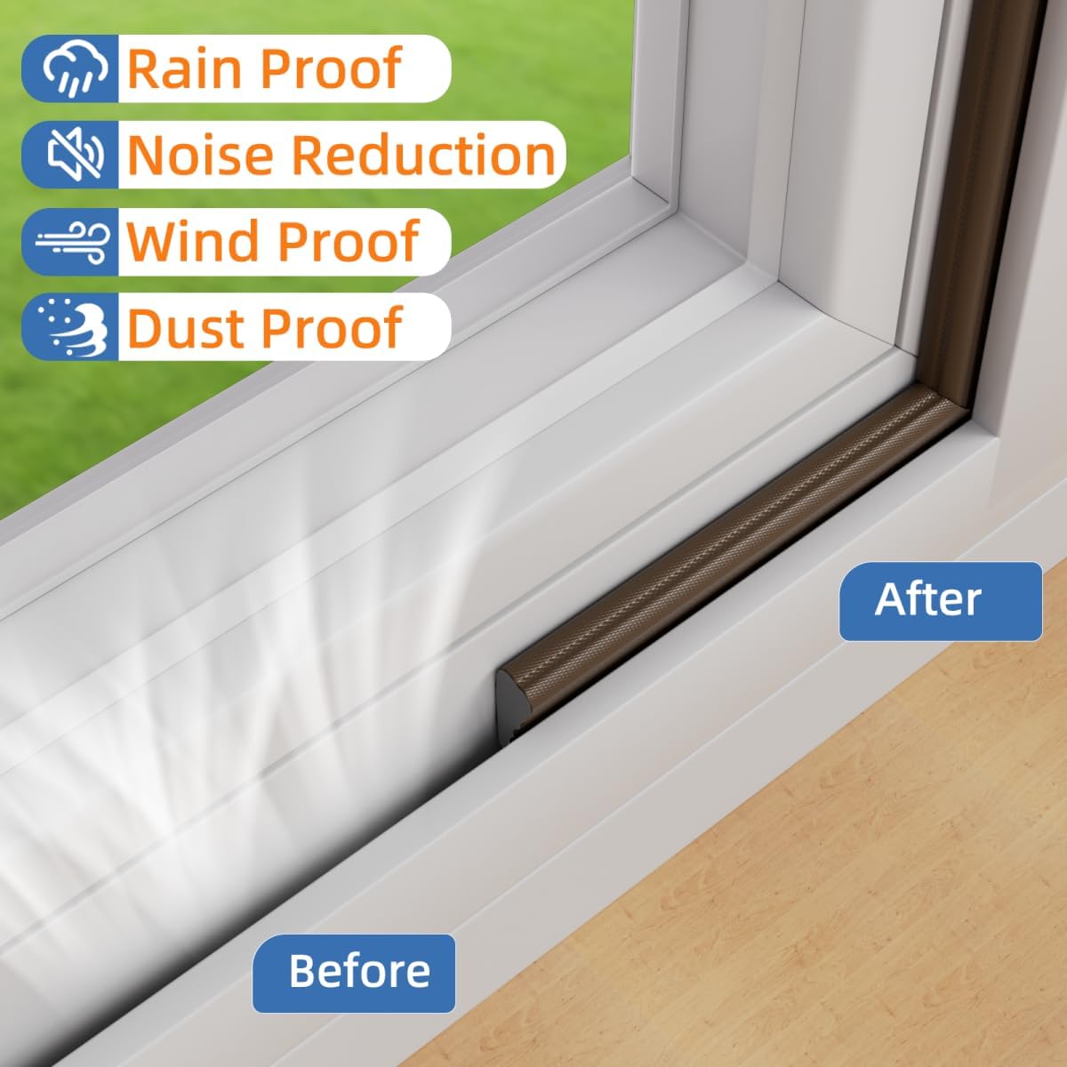 Wedge-Shape Window Weather Stripping Door Frame Seal Strip 196” Brown,Upgrade Black Foam,Soundproofing,Draft Stopper,Winter Insulation,Noise Blocker, Gap Filler for Exterior Front Door Side