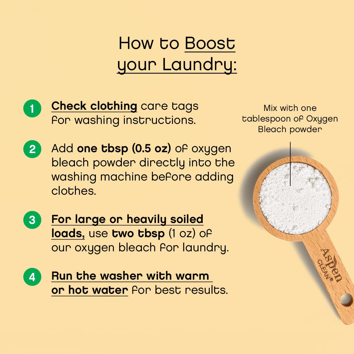 AspenClean Oxygen Whitener & Color Safe Stain Remover | Unscented | Hypoallergenic Bleach Alternative | EWG Verified | Non-Toxic | 45 Loads