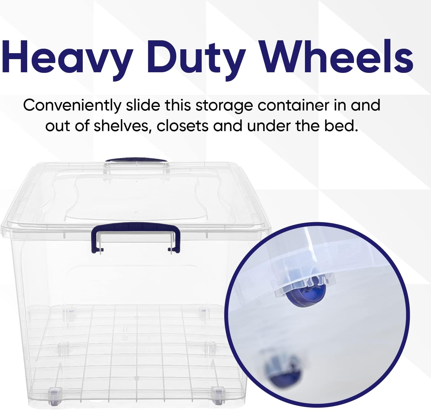 Superio Clear Storage Boxes with Wheels (2 Pack), 85 Qt Heavy Duty Containers with Lids, Stackable Rolling Bins for Home, Garage, Closet Organization- Linen, Tools, Clothing, Supplies