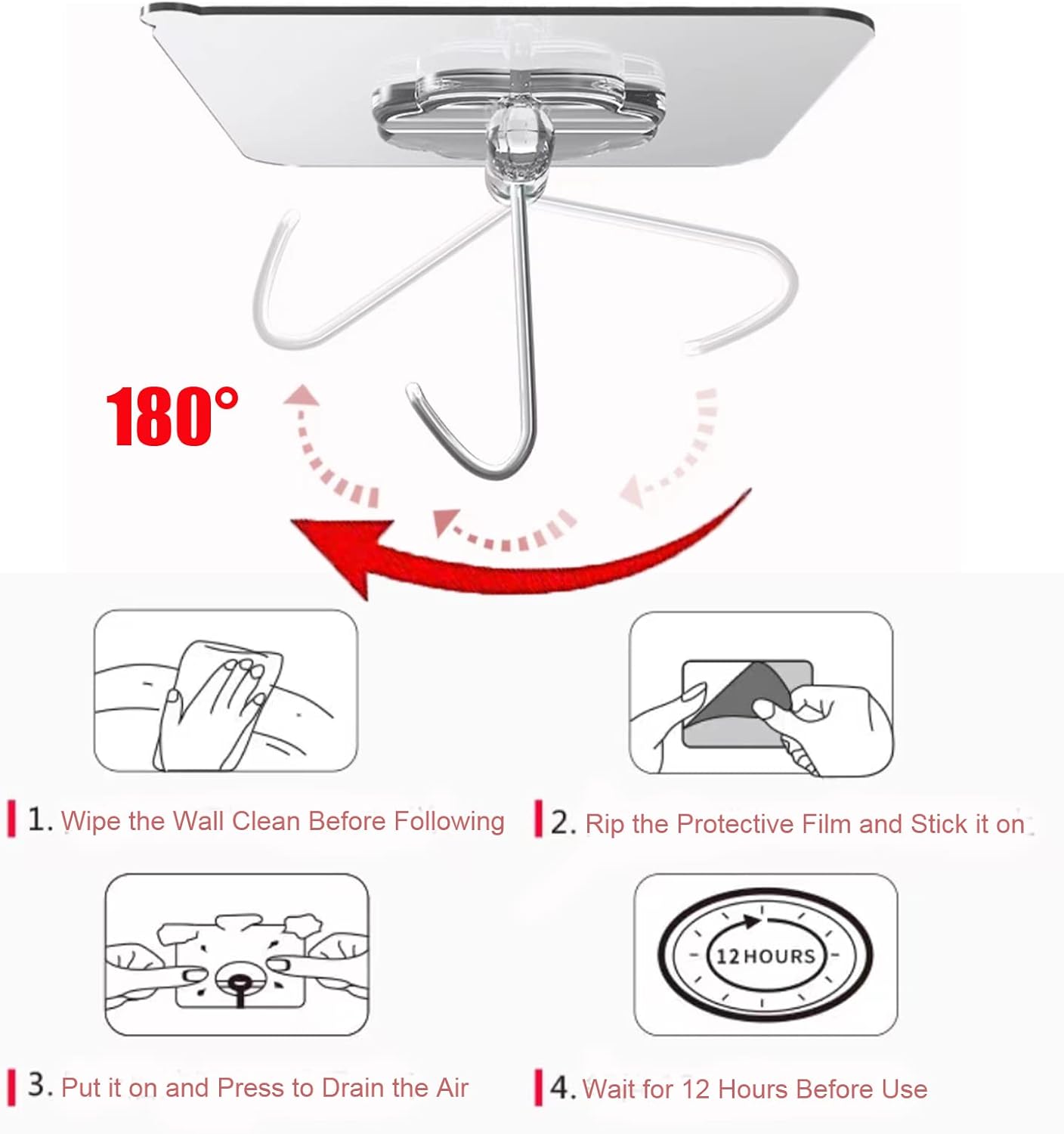 DDMY 36 Pack Heavy Duty Hooks 50lb(Max) Self Adhesive Large Hooks for Hanging,Wall Transparent Reusable Waterproof Hook for Kitchen Curtain Towel Hook for Bathrooms Coat Hook for Walls No Damage