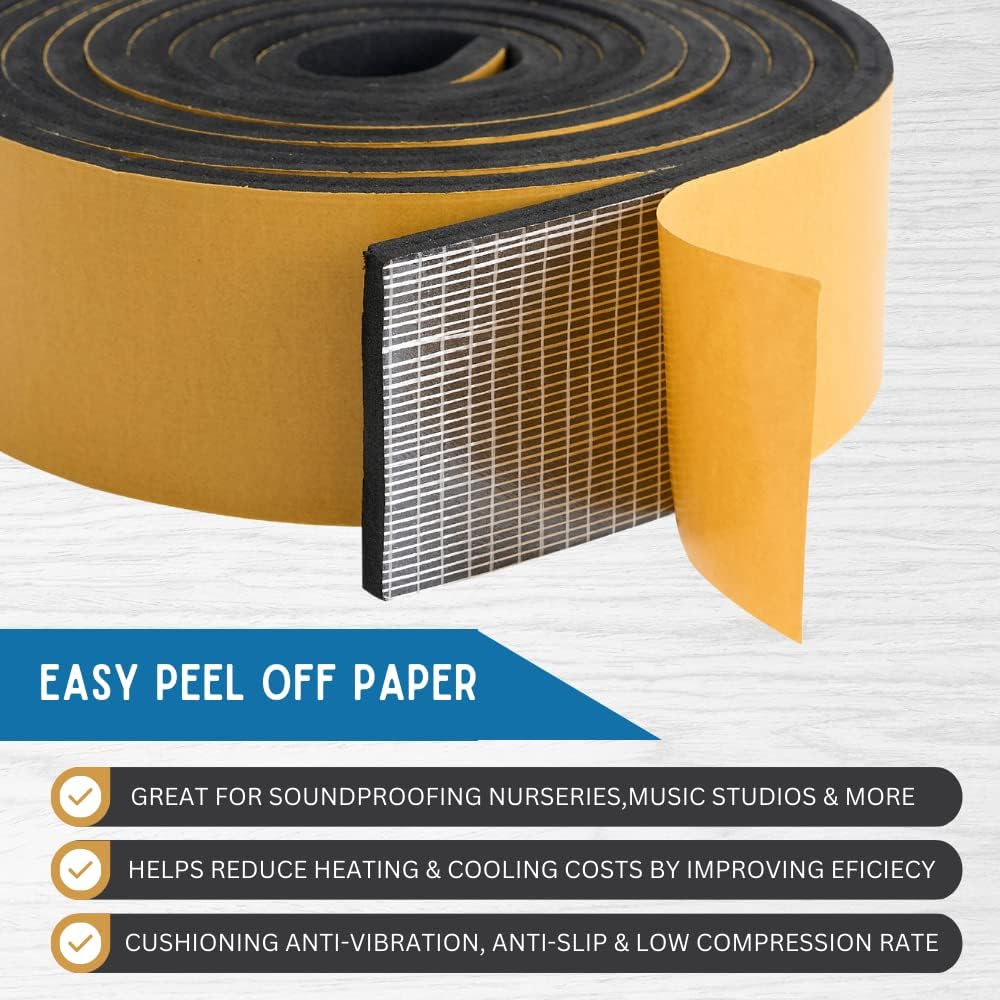 High Density Foam Weather Stripping Door Seal Strip Insulation Tape Roll for Insulating Door Frame, Window, Air Conditioner | Self Adhesive Sealing Weatherstrip (4 in x 1/16 in x 10 Ft, Black)