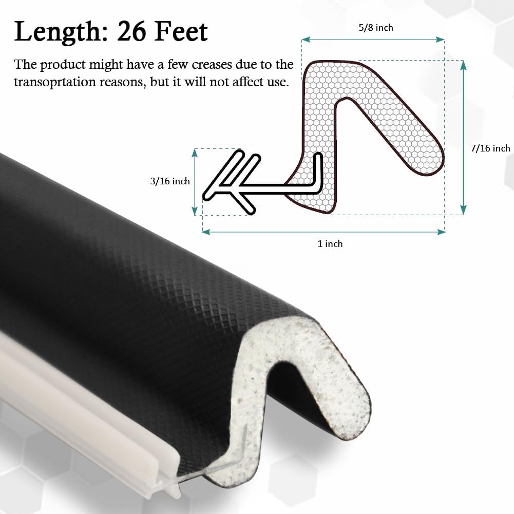 Kerf Weather Stripping Door Seal Strip 26 Ft Q Foam Door Weatherstrip Seal with Slot Card Slot Installation, Easy Cut to Size (Black)
