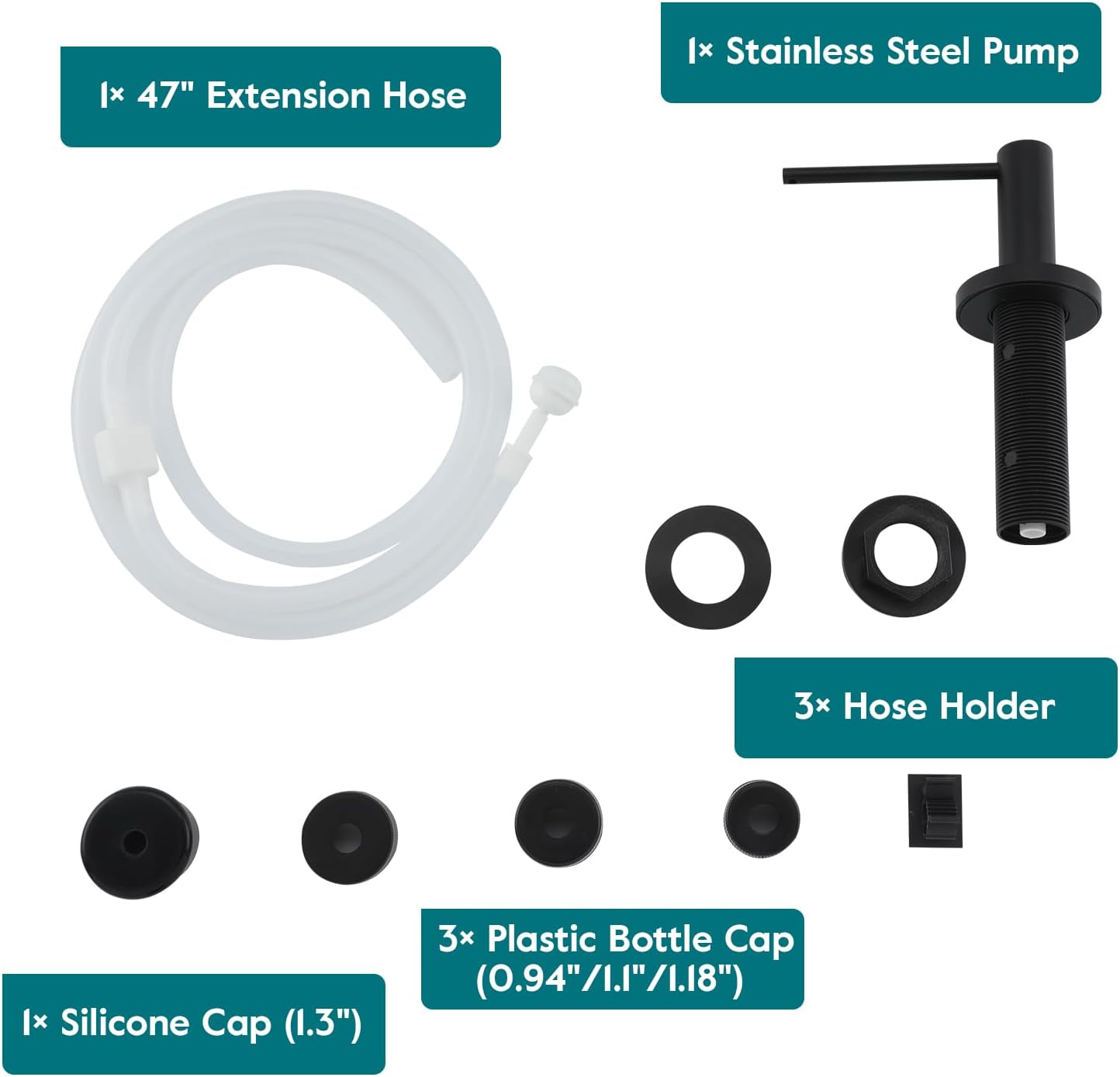 Gappo Upgraded Matte Black Soap Dispenser for Kitchen Sink, Stainless Steel Countertop Pump, Built in Sink Soap Dispenser with 47" Extension Tube kit