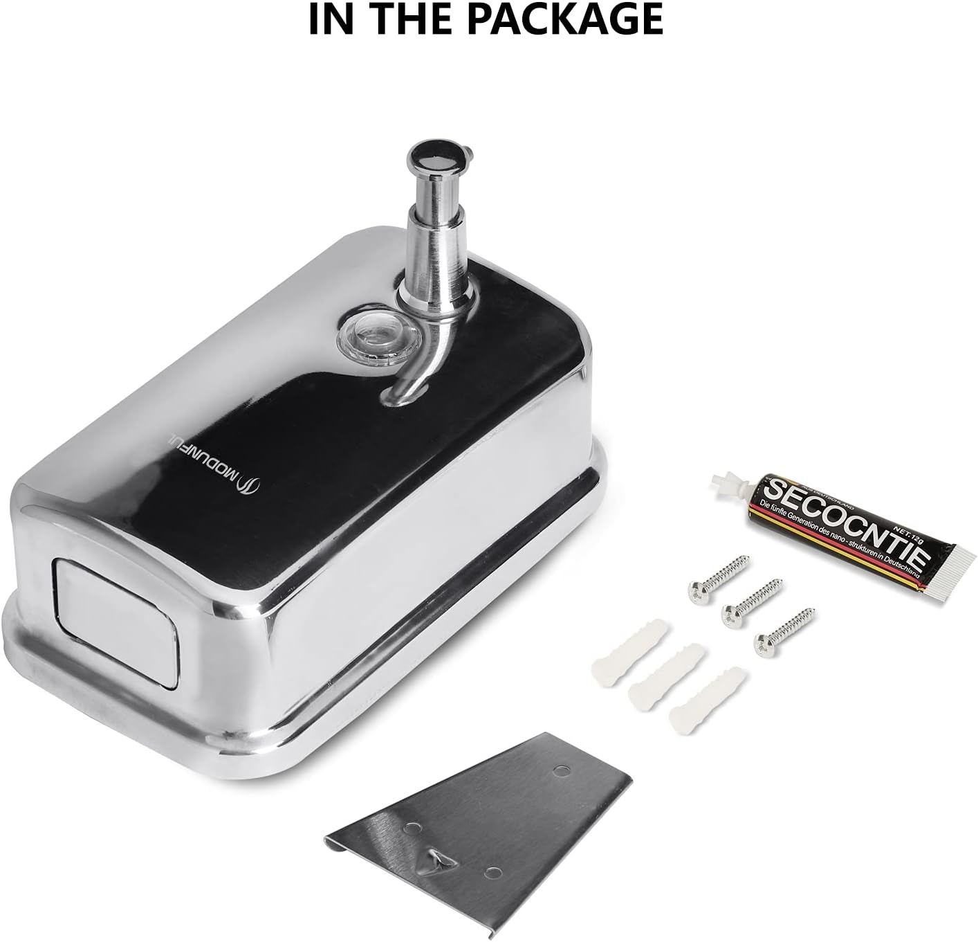 modunful Stainless Steel Soap Dispenser โ 27oz Wall Mounted for Family Use, Brushed Nickel, Leak-Proof Pump, Durable Design for Busy Households