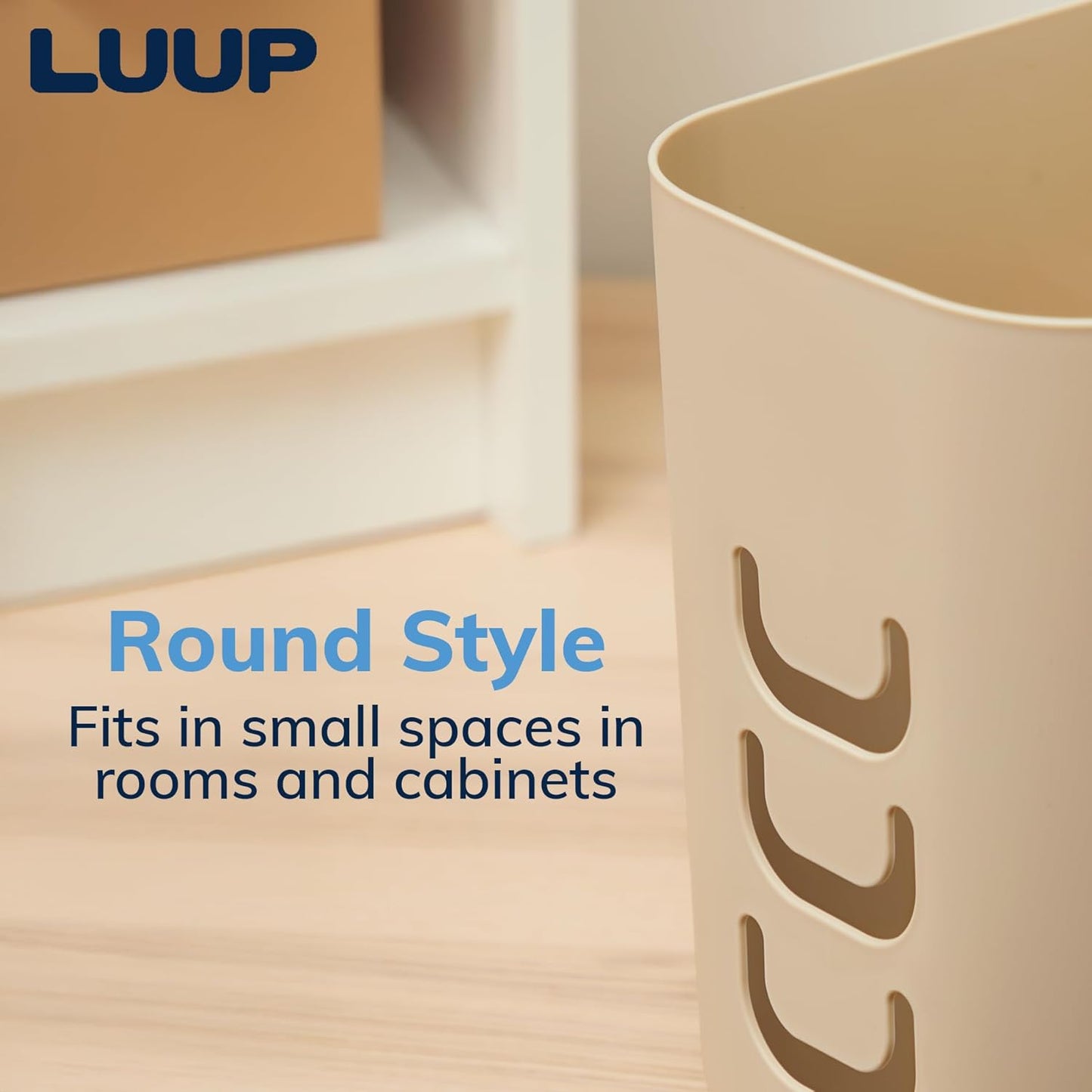 STORi Luup Bathroom Wastebasket, Secure Grocery Bags, Plastic Garbage Container for Vanity, Laundry Room, Kitchen, Office, 2.5 Gallon, Beige, Made in USA