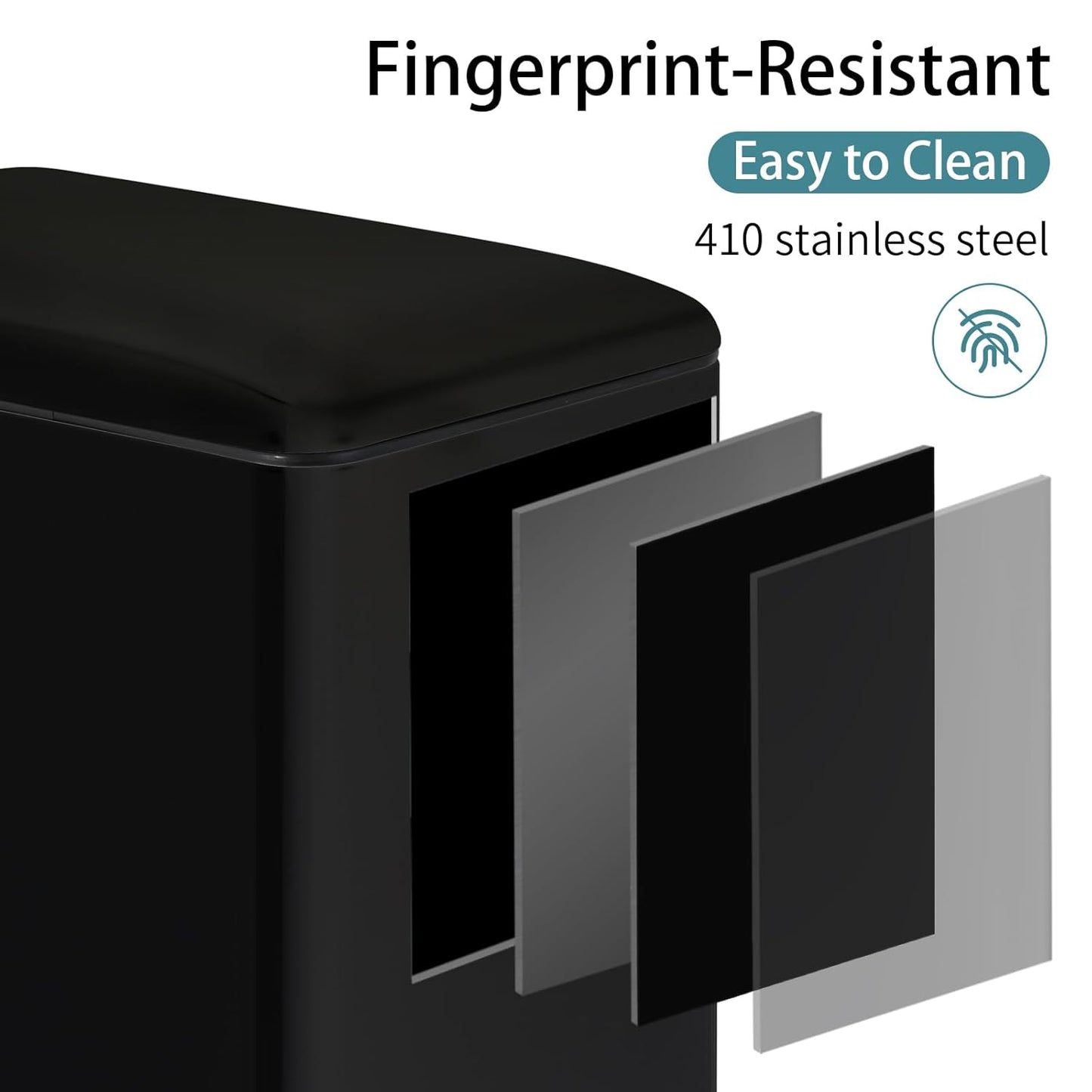 Arlopu 13.2 Gal Slim Kitchen Trash Can with Lid, 50L Stainless Steel Garbage Can, Large Kitchen Rubbish Can, Step Trash Bin w/Foot Pedal and Inner Bucket, Bathroom Trash Can Airtight (Black)