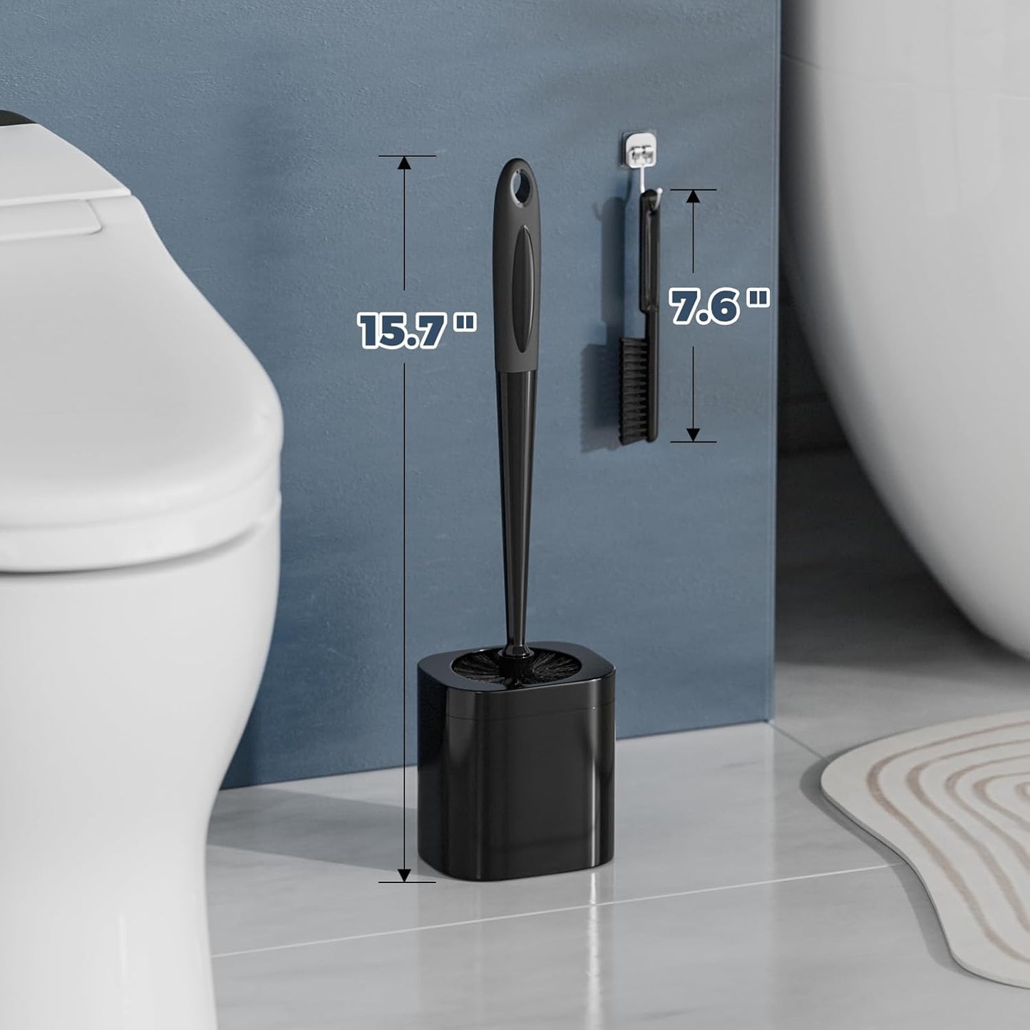 Toilet Brush, 3 Pack Toilet Brush and Holder Set Bathroom Accessories, Toilet Bowl Brush and Holder with 3 Crevice Brush for Bathroom, Toilet Scrubber Brush (Black)