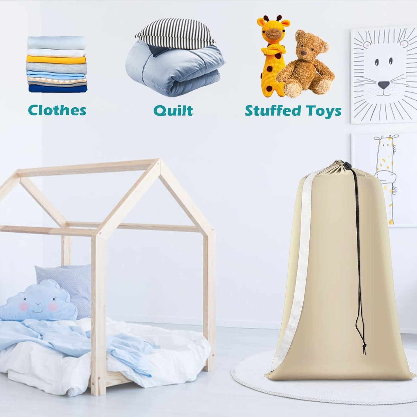 Heavy Duty Laundry Bag 2 Pack XL Nylon Laundry Bags with Straps, Washable Large Dirty Clothes Organizer with Drawstring Closure, Travel Washing Bag Fit a Laundry Hamper or Basket