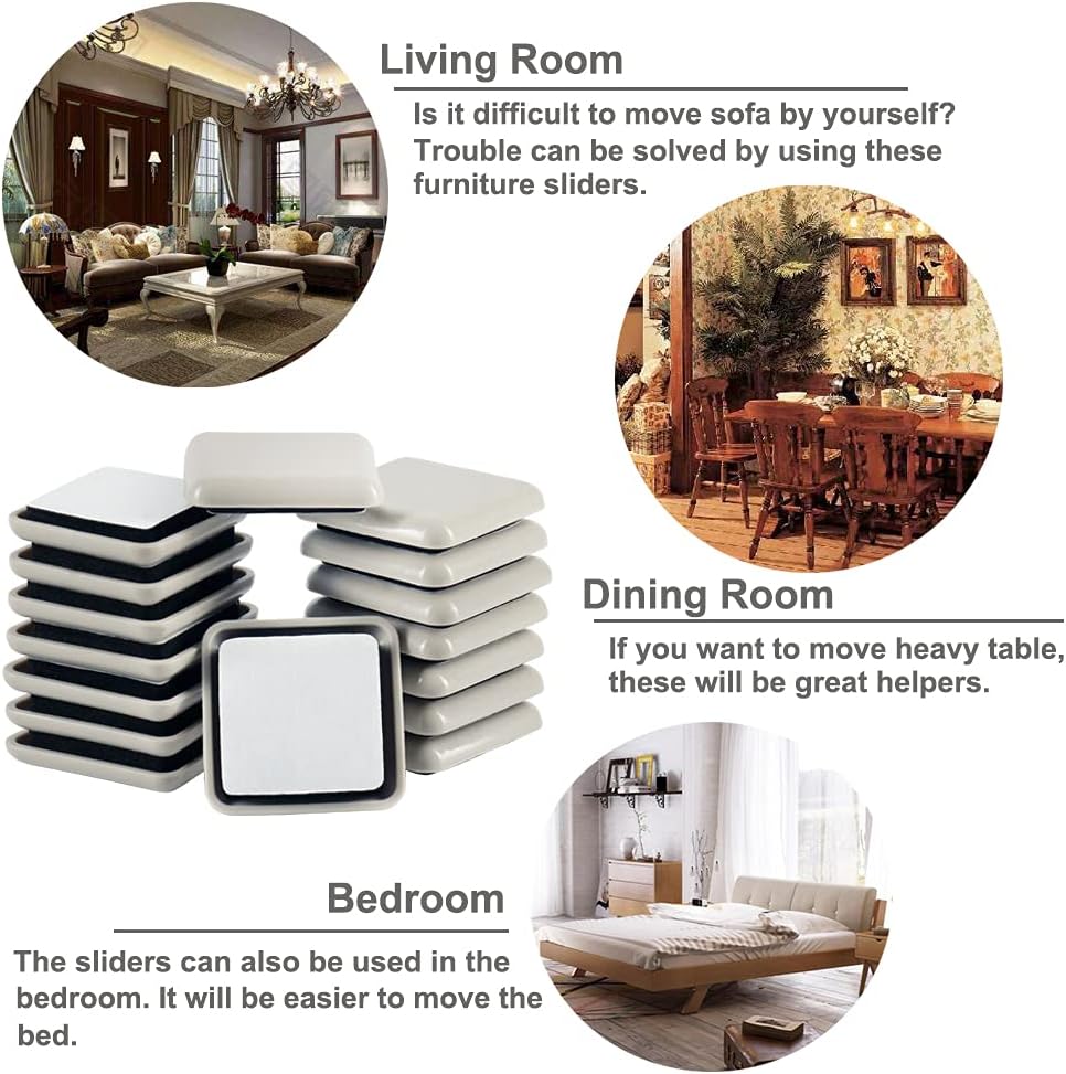 Stick Furniture Sliders, 40mm 16pcs Furniture Glides for Easy Moving on Carpet Hardwood (Beige)