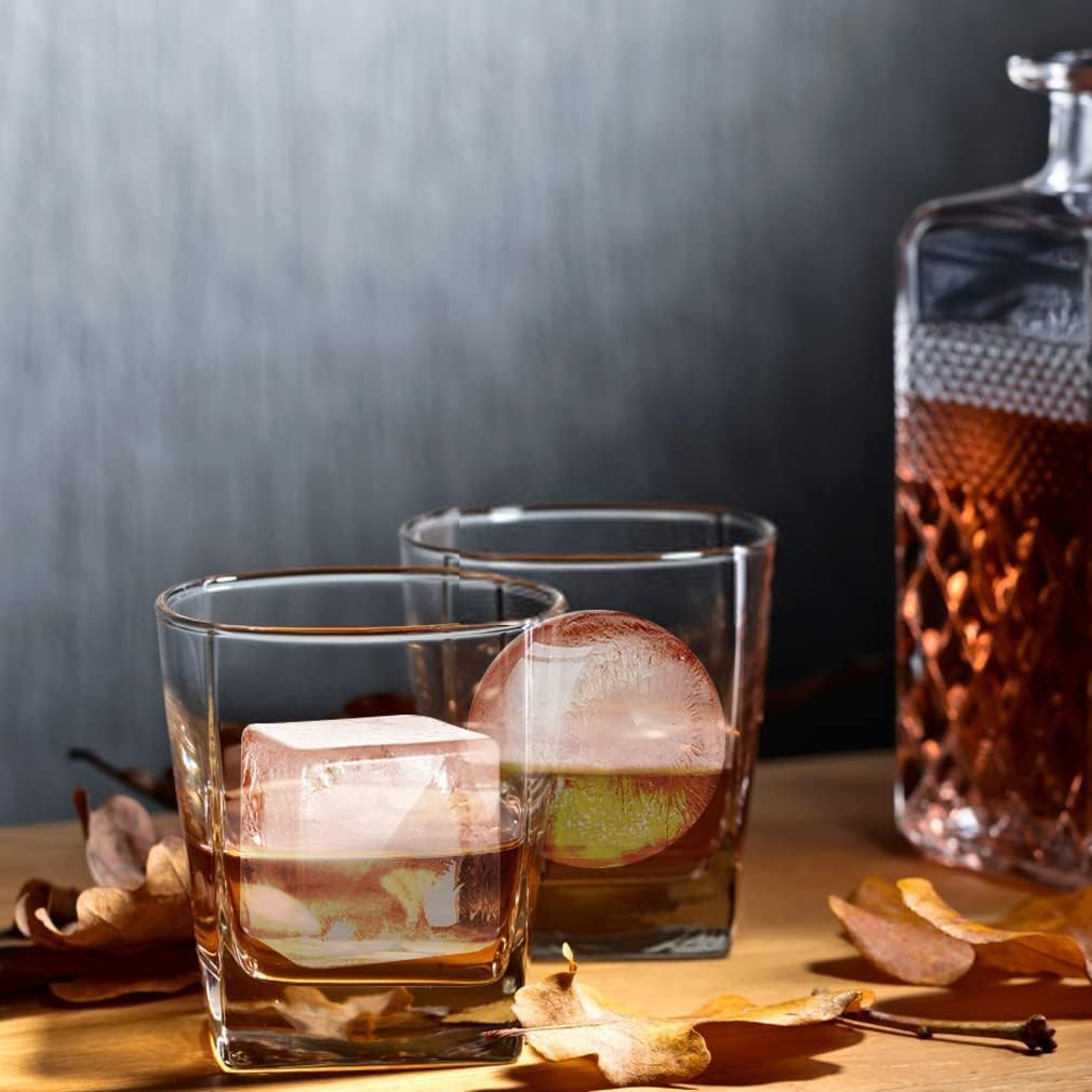 ROTTAY Ice Cube Trays (Set of 2), Sphere Ice Ball Maker with Lid & Large Square Ice Cube Maker for Whiskey, Cocktails and Homemade, Keep Drinks Chilled Purple