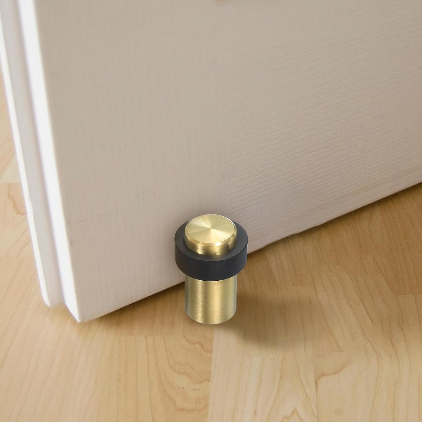 PATIKIL 2Set Round Door Stoppers, 46mm Stainless Steel Door Stop Doorstop Wedge Metal Cylinder Self Adhesive with Screw for Bottom of Door Floor Inside, Gold Tone