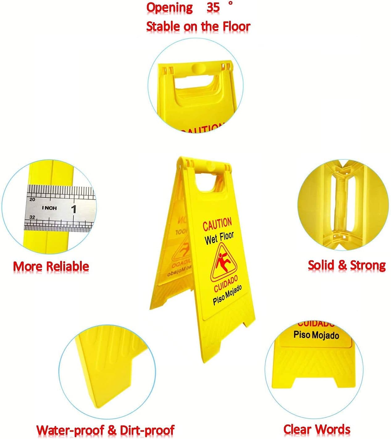 Displayforever 12 Packs Caution Wet Floor Signs for Restaurant, Restroom, Office 2-Sided Safety Bright Yellow Bilingual Sign Cuadado Piso Mojado Avoid Fall & Slip Accident