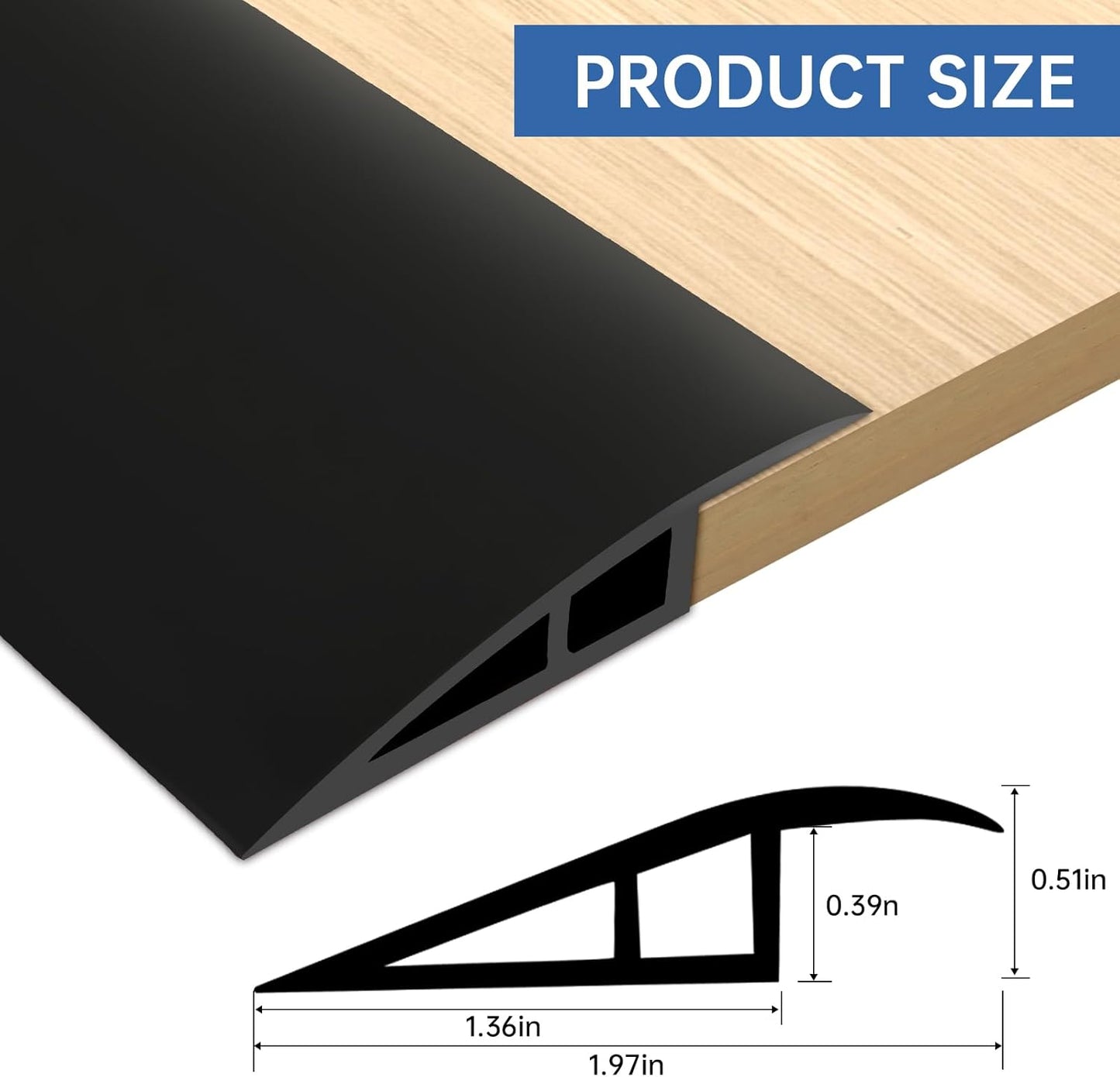 Vinyl Door Threshold Flooring Transition Strip Self Adhesive Carpet Edging Strip for Laminate Doorway Edge Threshold from 1/5" to 2/5" (Black, 6.6 Ft)