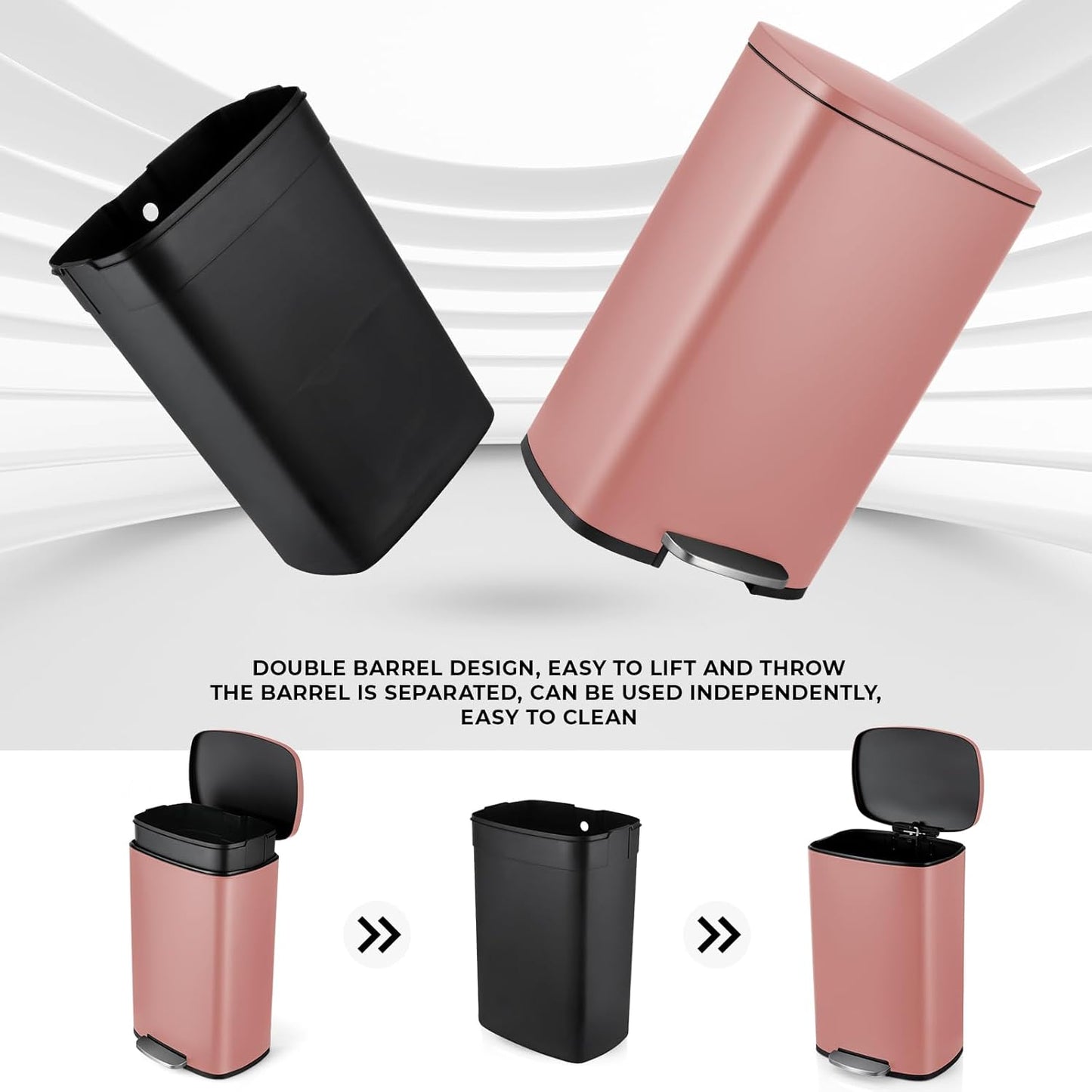 13.2 Gal Kitchen Trash Can, 50L Recycling or Garbage Bin, Brushed Stainless Steel Waste Basket, Soft&Quiet Close Dustbin, with Step-On Pedal, Removable Inner Bucket, for Home, Office, LIving Room