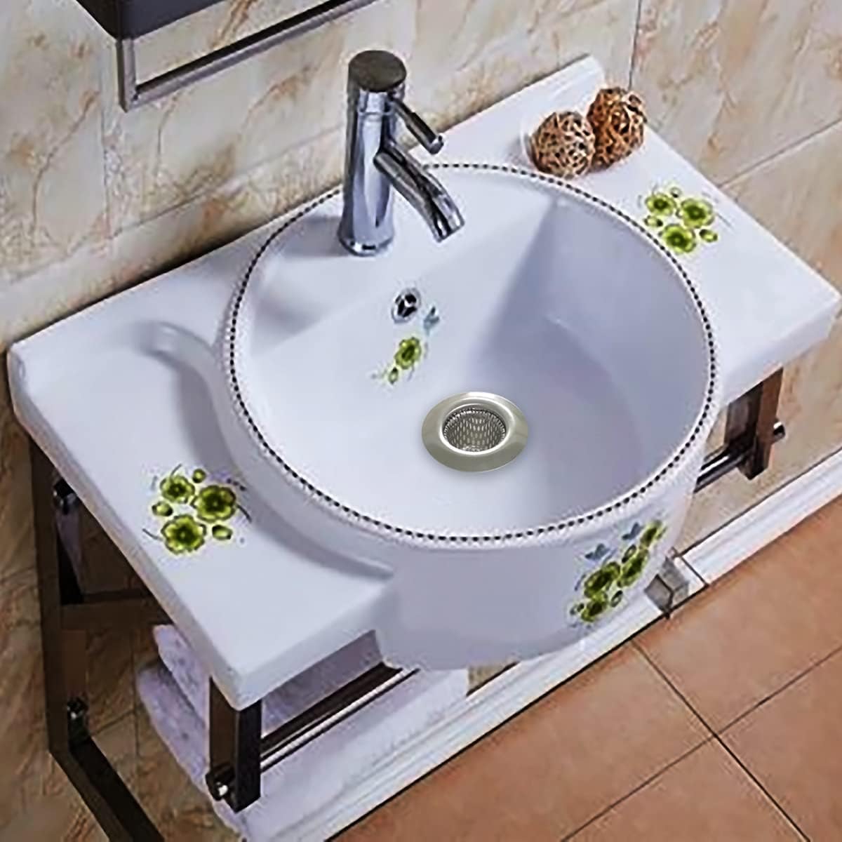 1.25" Small Drain Strainer, Sink Drain Hair Catcher, Bathroom Sink Strainer, 2PCS Drain Mesh Baskets for Laundry, Mop Pool, Utility, Slop, RV Sink, Stainless Steel Drain Filter