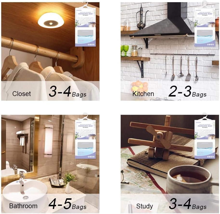 CANAGER Hanging Moisture Absorber, Flax Fragrance Moistureproof Desiccant Hanging Bag,Dehumidifier Bag (8 packs) Hanging Closet Dehumidifier Bags, Moisture Absorb 12.5 oz