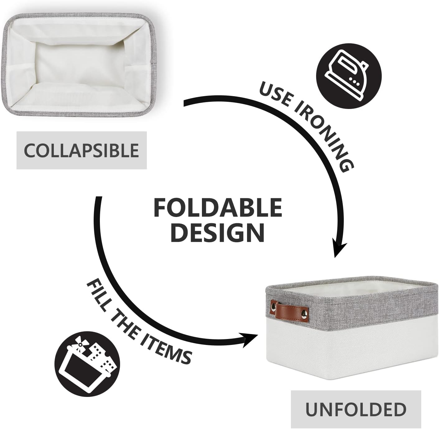 DULLEMELO Storage Baskets Bins for Organizing, Small Fabric Baskets for Shelves, Closets, Nursery, Home, Office, Empty Gift Baskets (6-Pack, Grey&White)