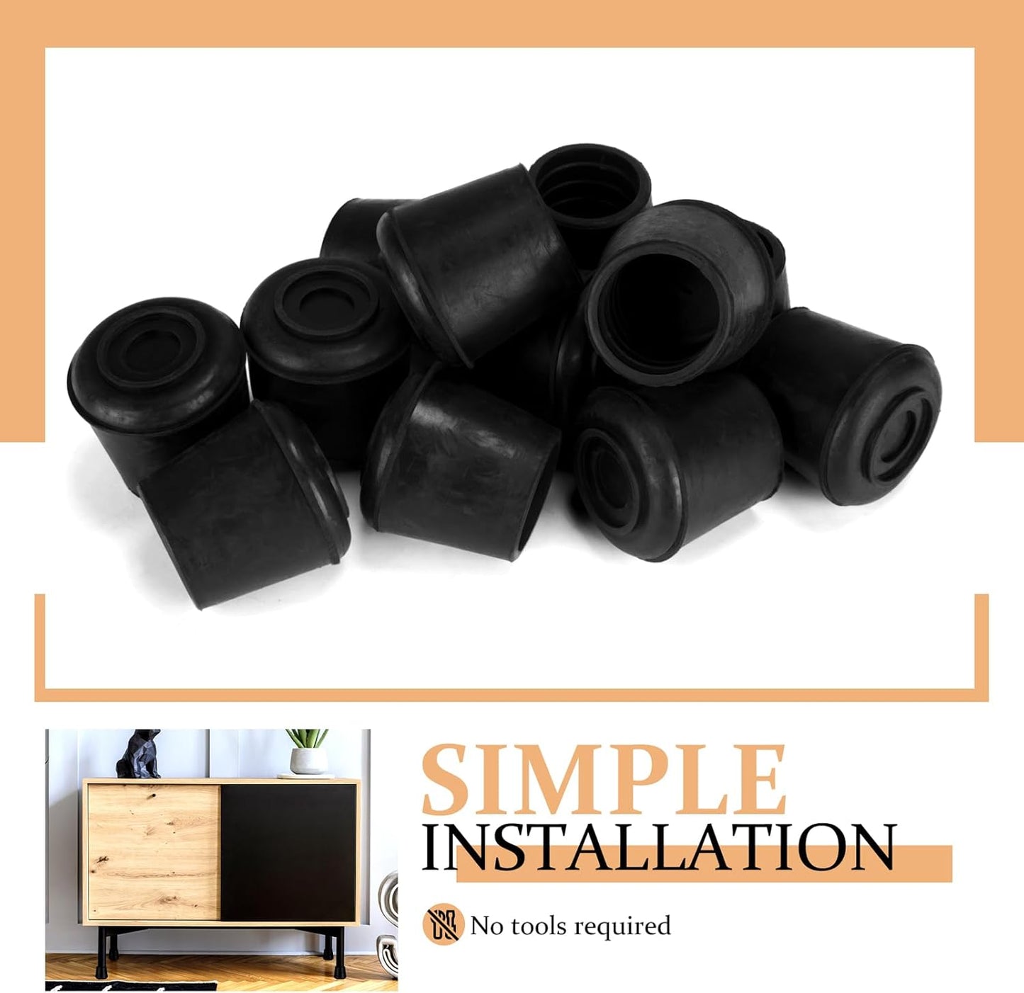 1/2" Round Rubber Chair Leg Tips Caps, 8 Pack Extra Small Chair Leg Floor Protectors Small Furniture Legs Caps Non Slip Reduce Noise for Hardwood Floors (Black, Fit: 12mm to 13mm)