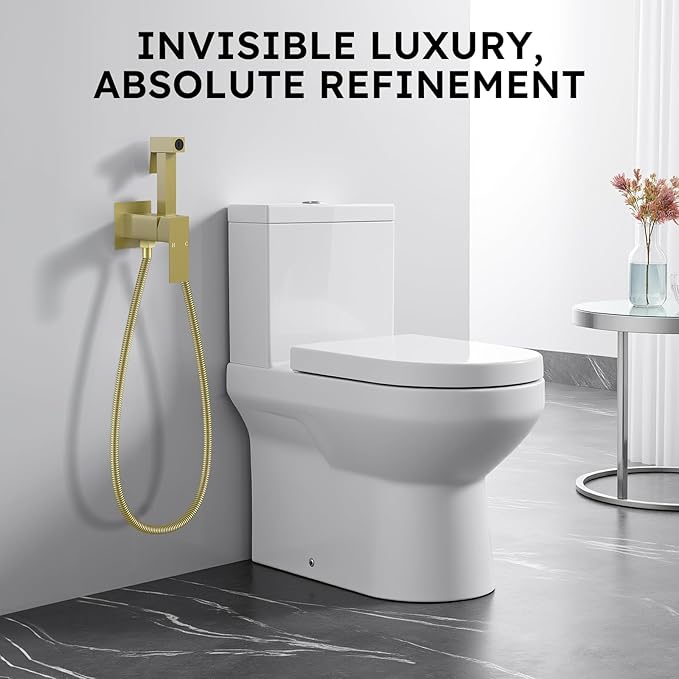 Arofa Warm Water Bidet Sprayer for Toilet with Hot and Cold Rough-in Valve, Hands-Free Handheld Jet Spray with Adjustable Water Flow, Square Toilet Sprayer with Bidet Hose for Feminine Wash, Gold