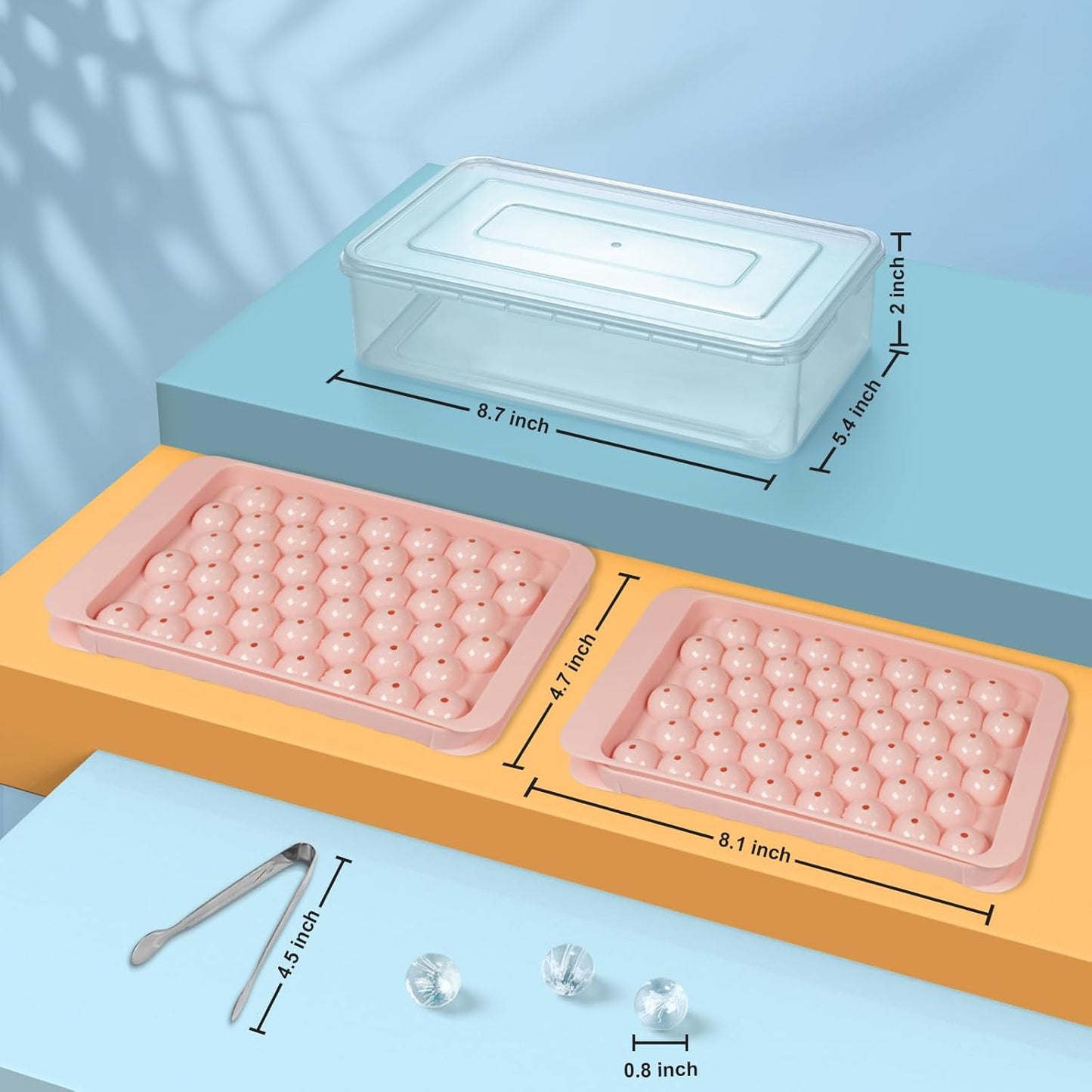 WIBIMEN Ice Cube Tray with Lid and Bin - Round Ice Trays for Freezer with Lid - Ice Cube Trays for Freezer with Ice Container (0.8"-2PACK Pink)