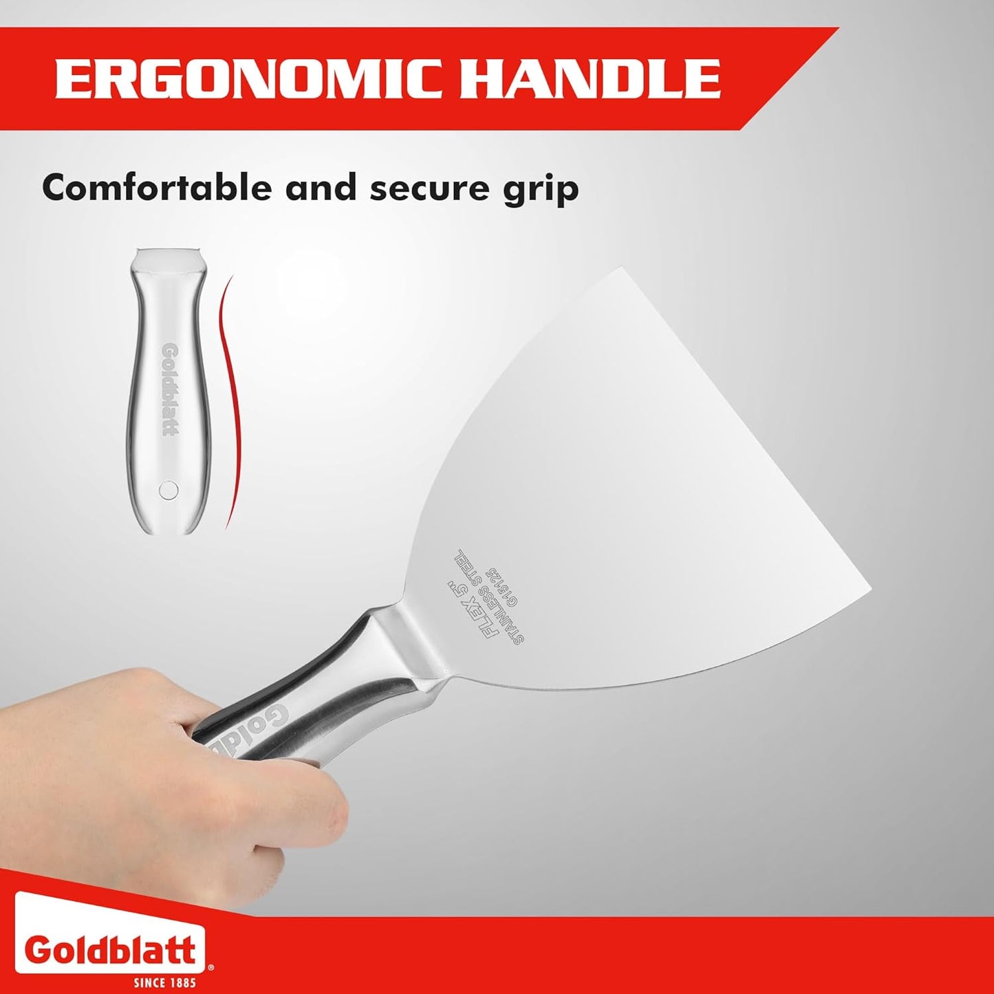 Goldblatt 5" Putty Knife, One-Piece Paint Scraper Tool, All Stainless Steel Joint Knife with Flexible Blade, Seamless Design, Metal Ergonomic Handle - for Drywall Repairing, Finishing and Scraping
