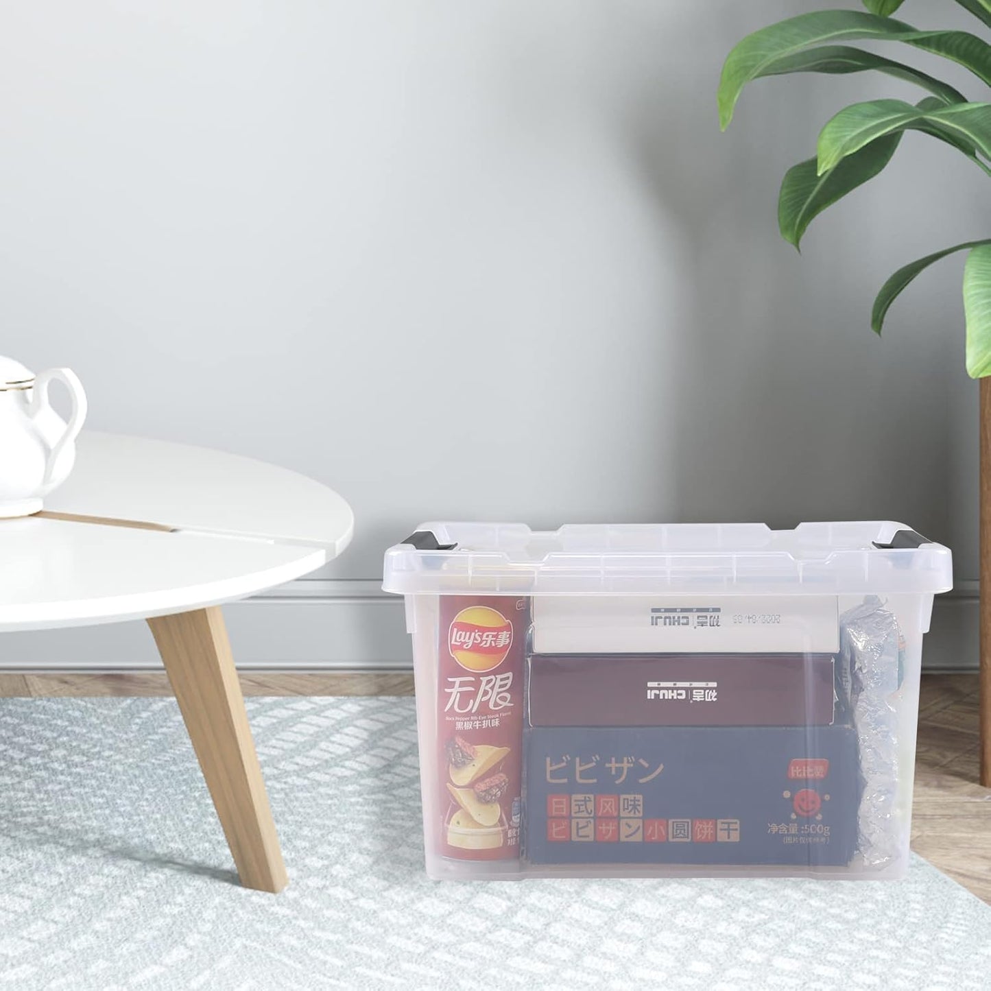 4 Pack 22 L Clear Plastic Storage Box with Wheels, Latch Storage Bin with Lid