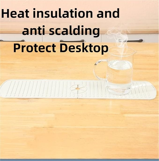 Big Size Kitchen Sink Splash Guard, 24in Faucet Mat Splash Catcher, Handle Drip Catcher Tray, Multipurpose for Kitchen Dish Drying Mats Sponge Holder (cream)