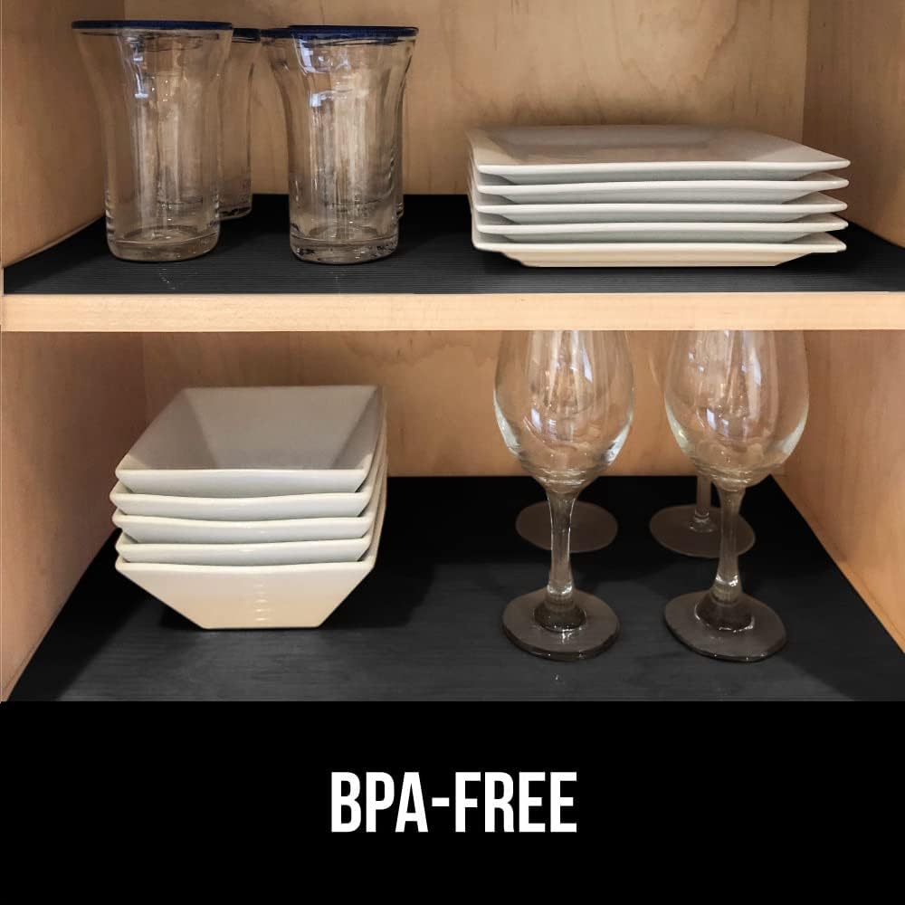GORILLA GRIP DuraGuard Shelf Liner, 17.5x20 Non-Adhesive Cabinet Liners for Kitchen Drawers, Shelves, Refrigerator, Pantry Storage, Bathroom Closet, Durable Waterproof BPA Free Ribbed Plastic, Black