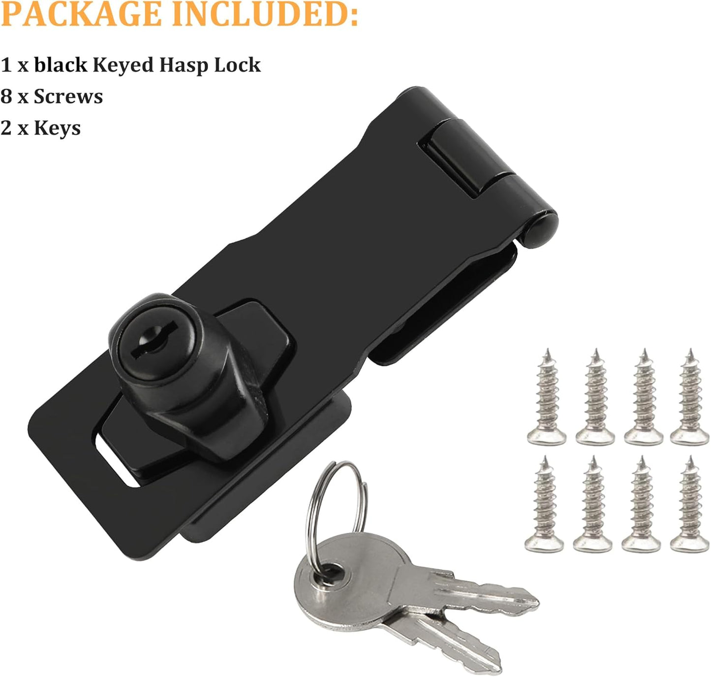 Alise Keyed Hasp Lock,4 Inch Safety Packlock Clasp Hasps Latch,Black Door Hinge Lock with Keys Keyed Locking Hasps for Cabinet,Closet,Drawer, Barn,Fence,Garage Doors