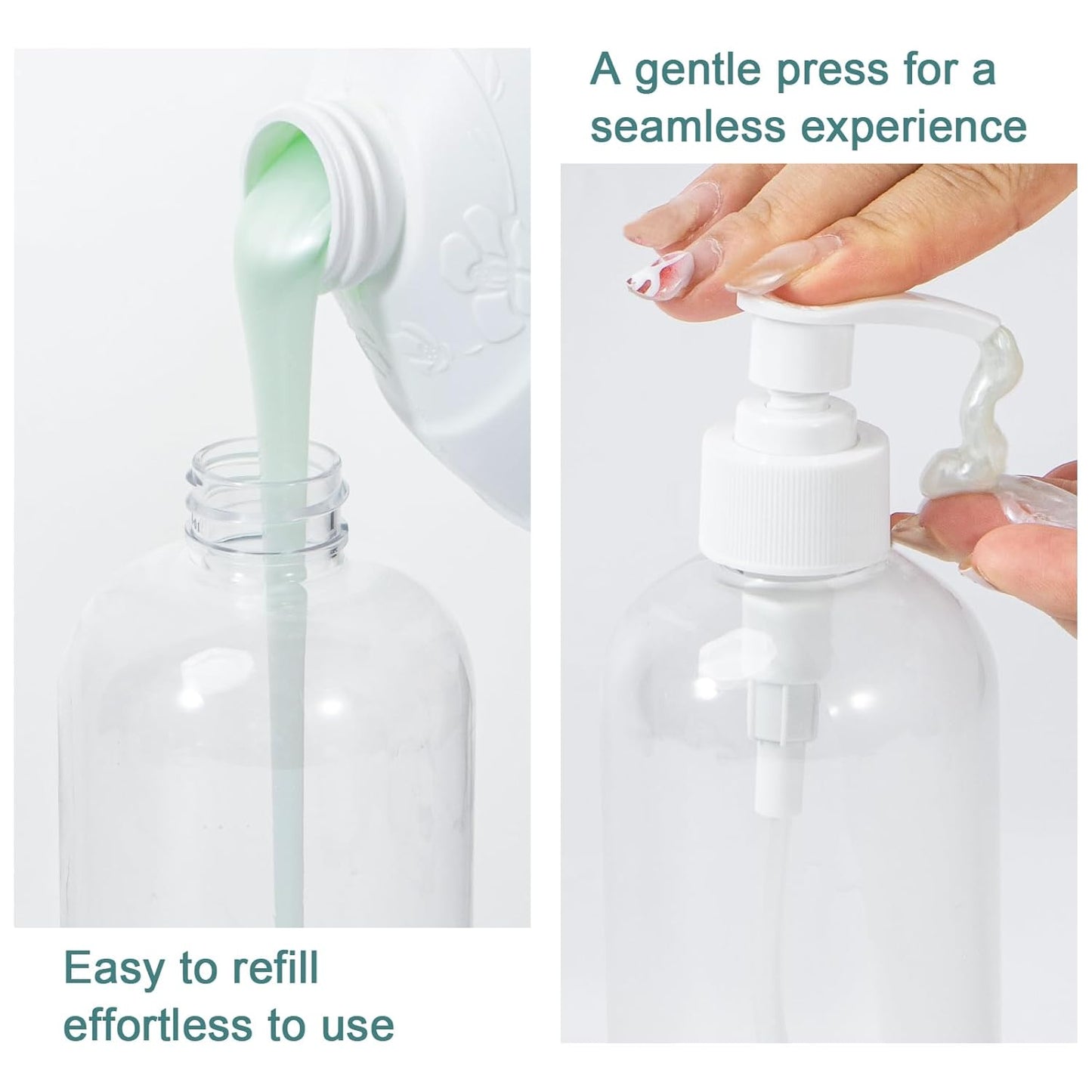 Yebeauty Plastic Pump Bottle, 3 Pack 13.5oz/400ml Stylish Shampoo Bottles Refillable Hand Soap Dish Soap Dispenser with Press for Massage Oil, Liquid Hand, Clear