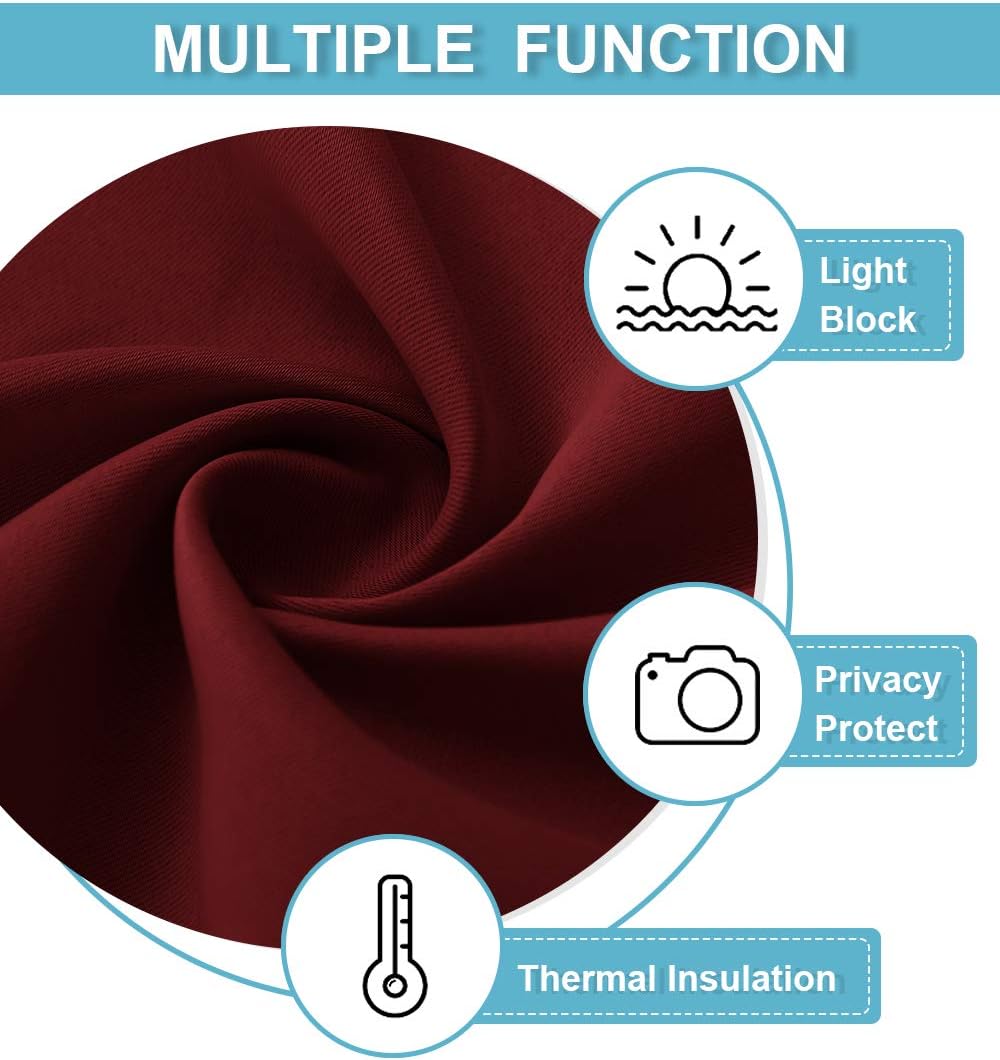 RYB HOME Small Window Curtains - Room Darkening Windows Coverings Light Block Energy Efficiency Solid Drapes for Bedroom Kitchen Dining Kids Nursery Cafe, W 42 x L 45, Burgundy Red, 2 Panels