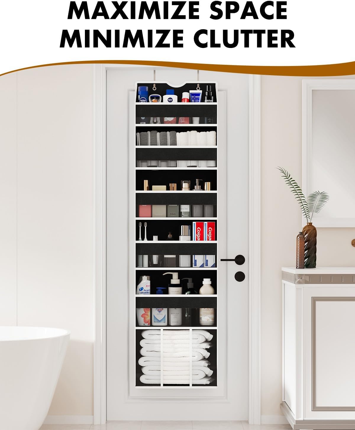 Over The Door Organizer Storage - 50lb Heavy Duty 6 Shelf Over Door Organizer Hanging Space Saving Perfect for Bedroom Bathroom Dorm Nursery (Black)