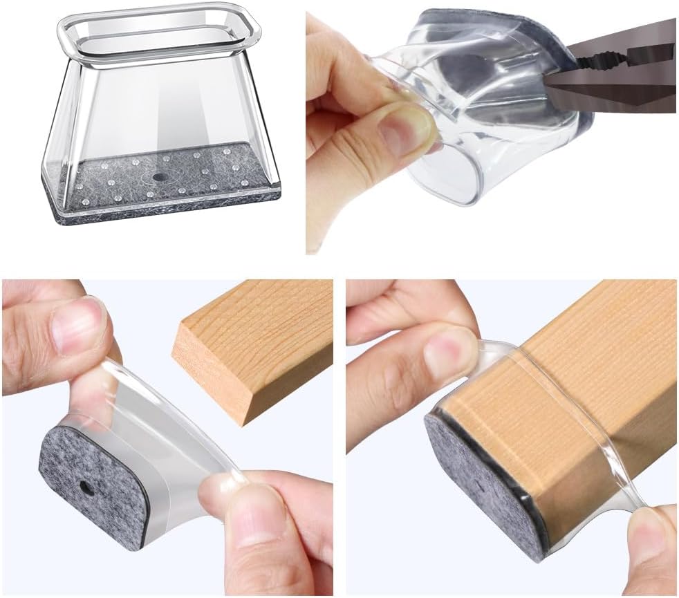 BUMACO Chair Leg Floor Protectors Rectangle Chair Leg Protectors for Hardwood Floors Silicone Pads Covers to Protect Floors(Clear-40 Pcs, Rectangle M Fit (Perimeter: 3-3/4"~4-7/8")