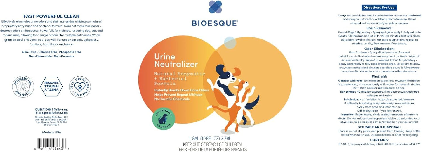 Bioesque Urine Neutralizer, Pet-Friendly Natural Enzymatic & Bacterial Formula, Instantly Breaks Down Urine Odors, Helps Prevent Repeat Mishaps, 1 Gallon (Pack of 1)