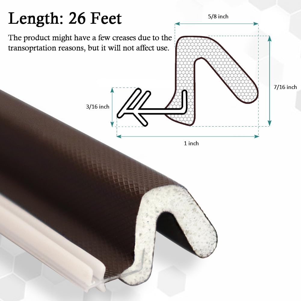 Kerf Weather Stripping Door Seal Strip 26 Ft Q Foam Door Weatherstrip Seal with Slot Card Slot Installation, Easy Cut to Size (Brown)